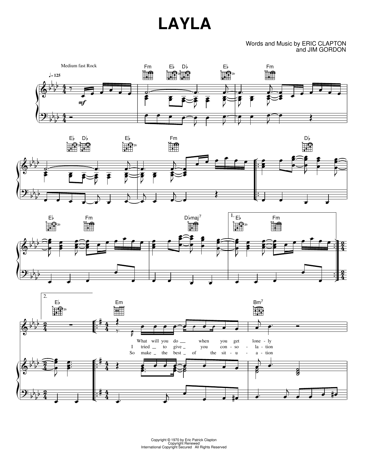 Layla: Piano/Vocal/Guitar Sheet