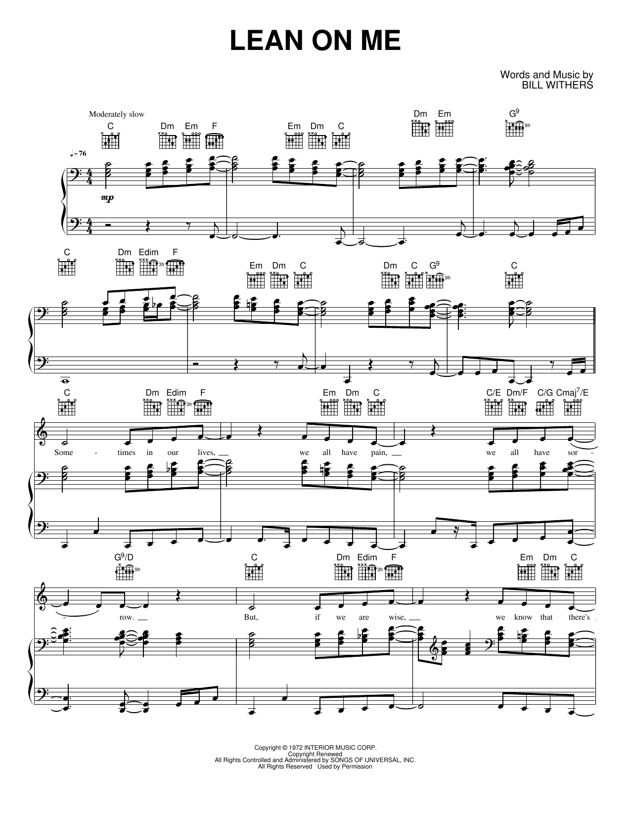 Lean on Me: Piano/Vocal/Guitar Sheet