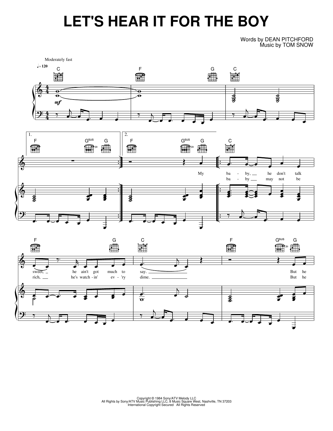 Let's Hear It for the Boy: Piano/Vocal/Guitar Sheet