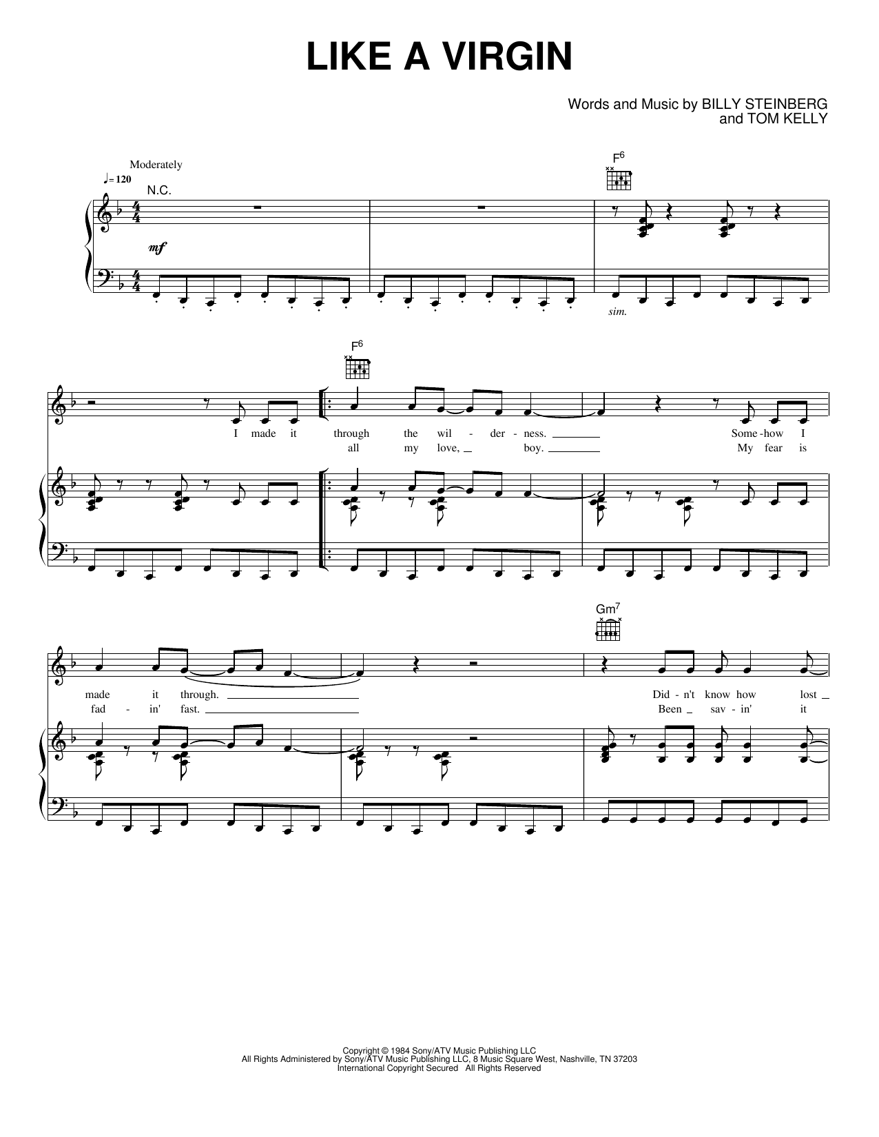 Like A Virgin: Piano/Vocal/Guitar Sheet