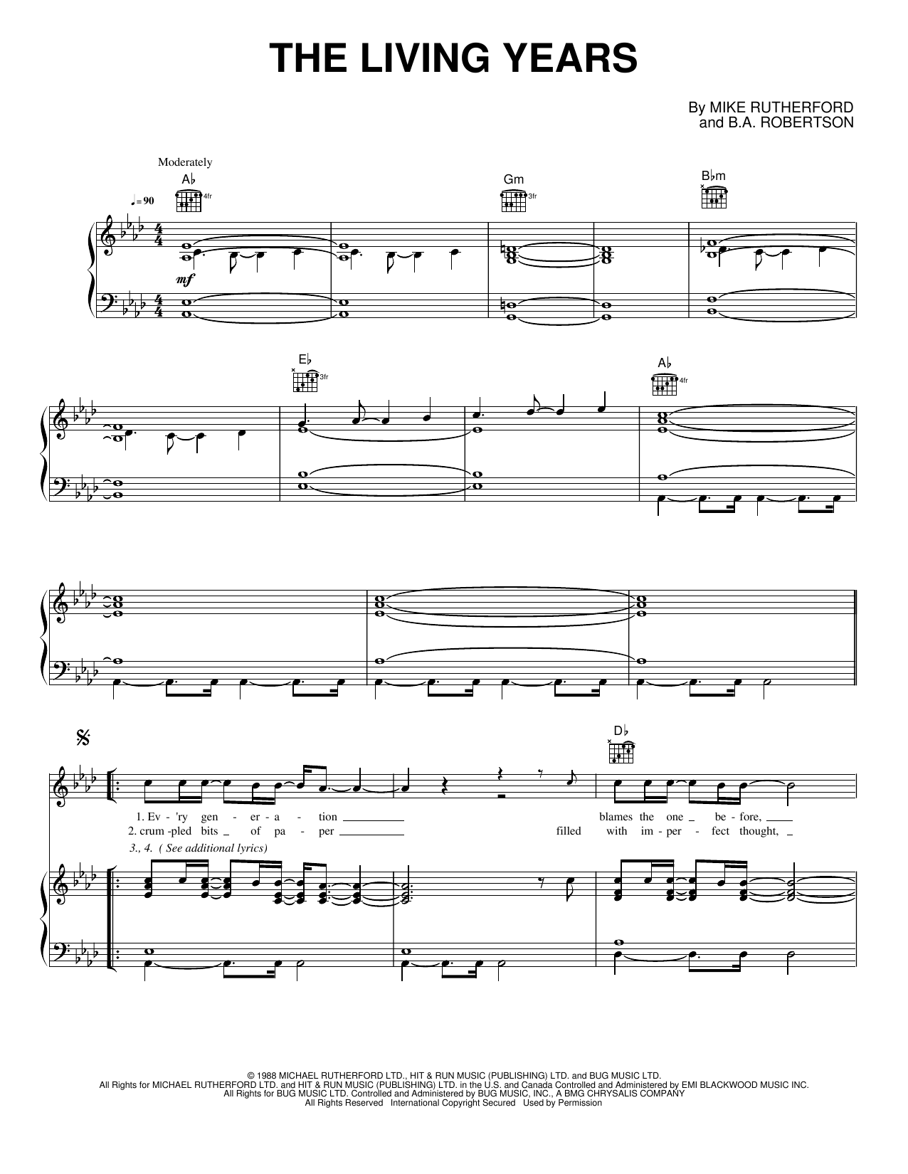 The Living Years: Piano/Vocal/Guitar Sheet