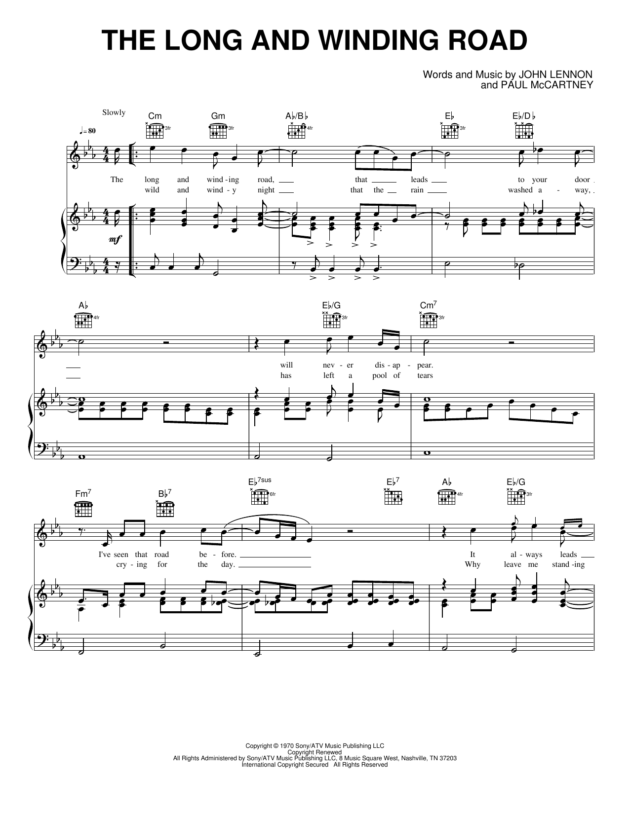 The Long and Winding Road: Piano/Vocal/Guitar Sheet