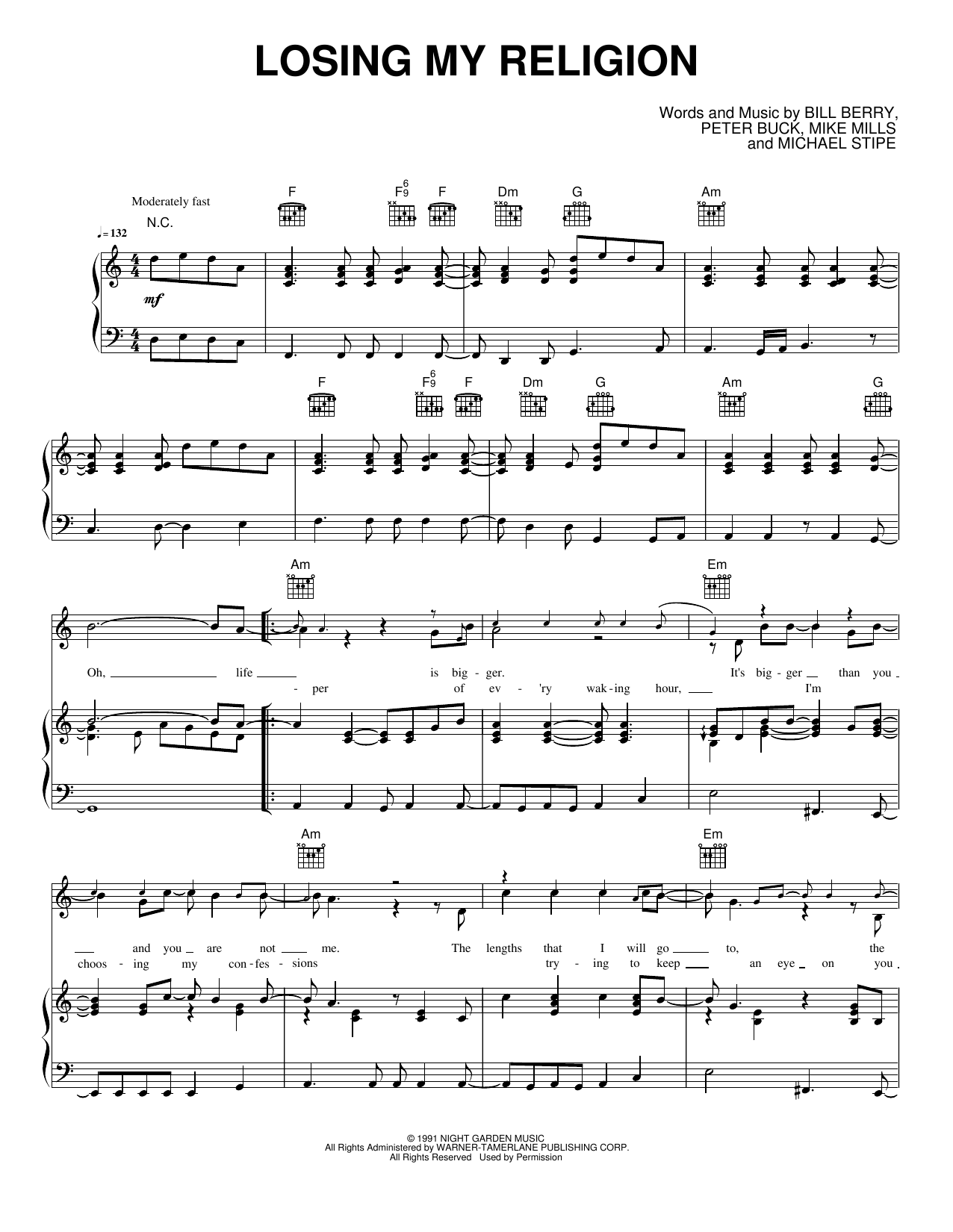 Losing My Religion: Piano/Vocal/Guitar Sheet