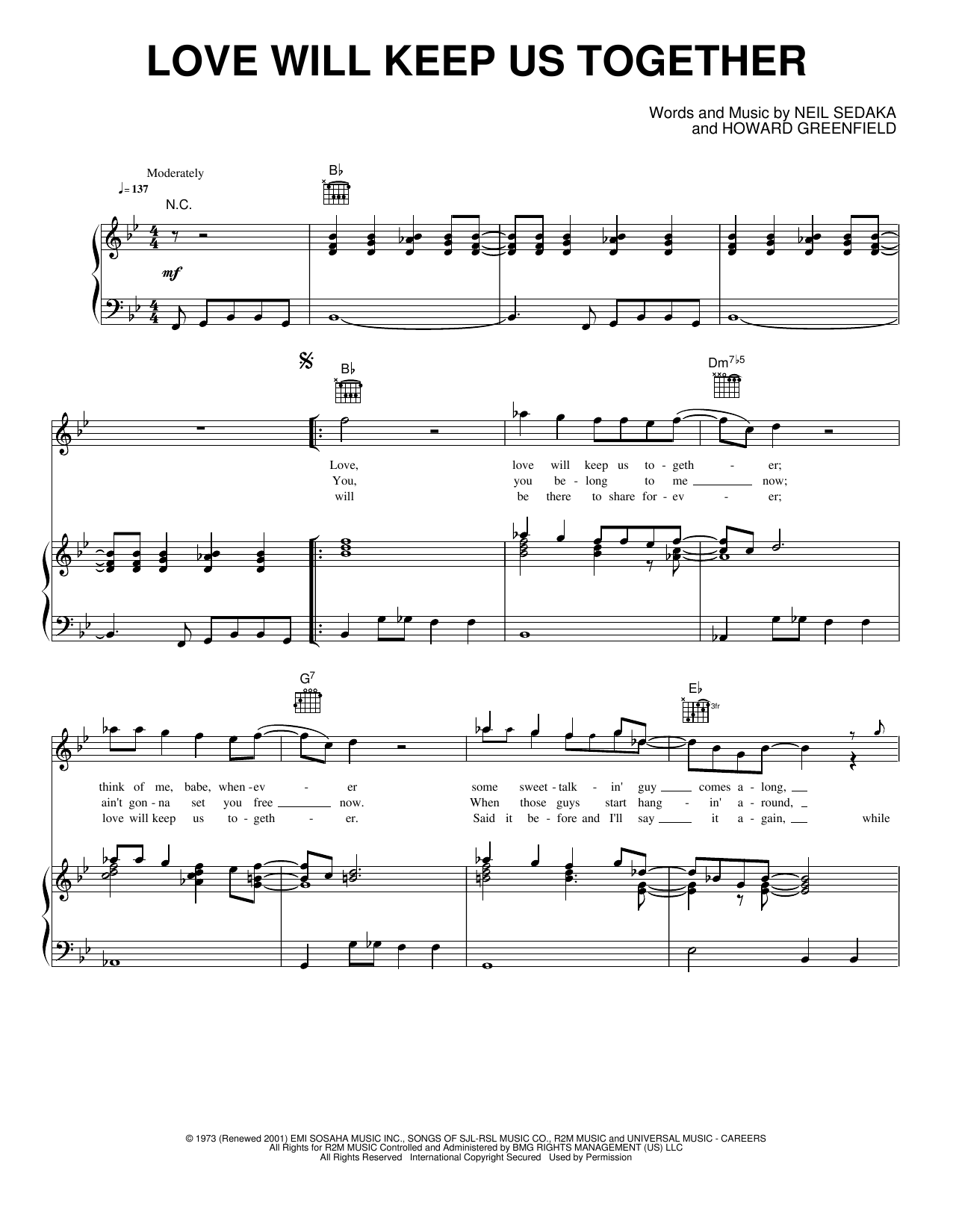 Love Will Keep Us Together: Piano/Vocal/Guitar Sheet