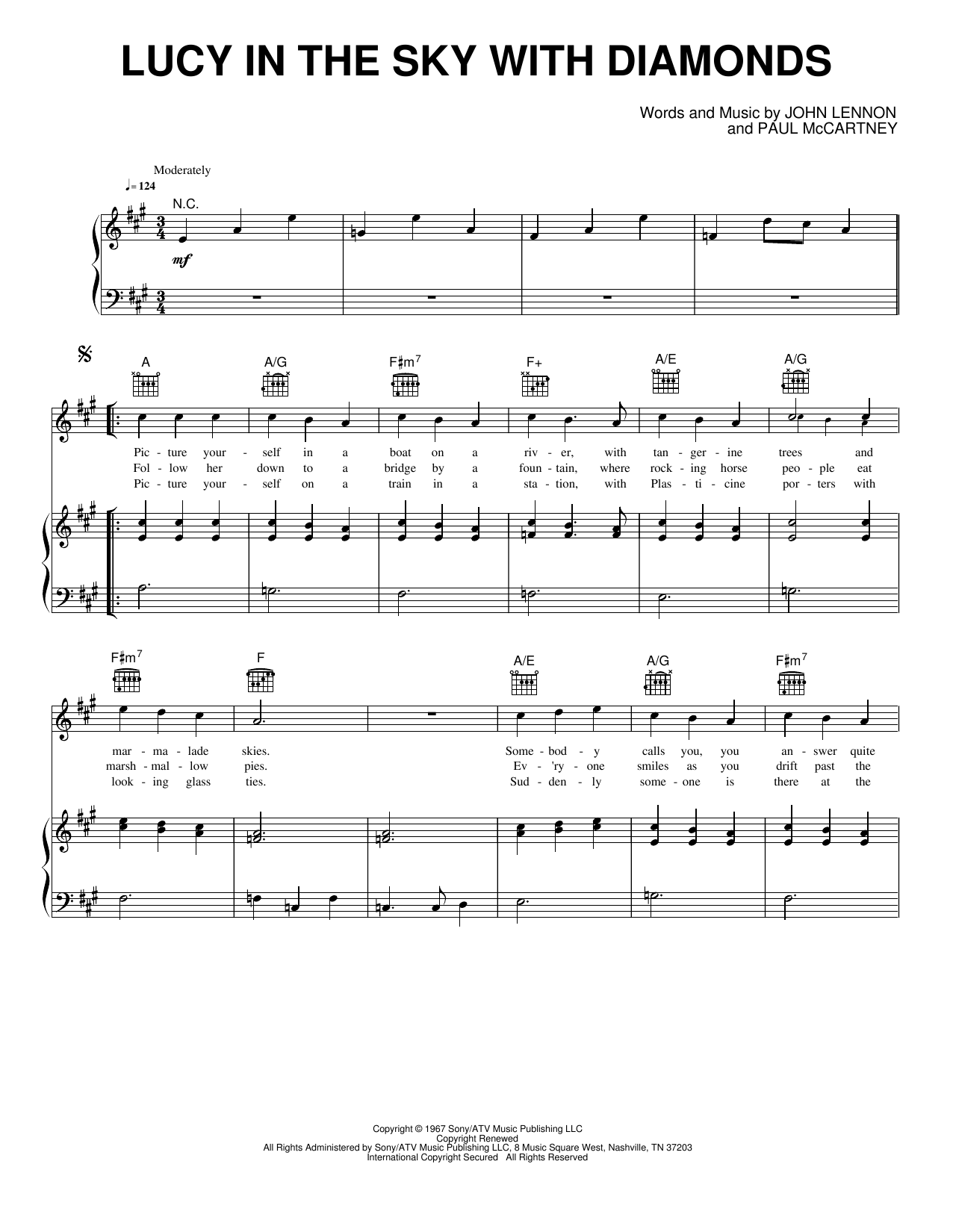Lucy In The Sky With Diamonds: Piano/Vocal/Guitar Sheet