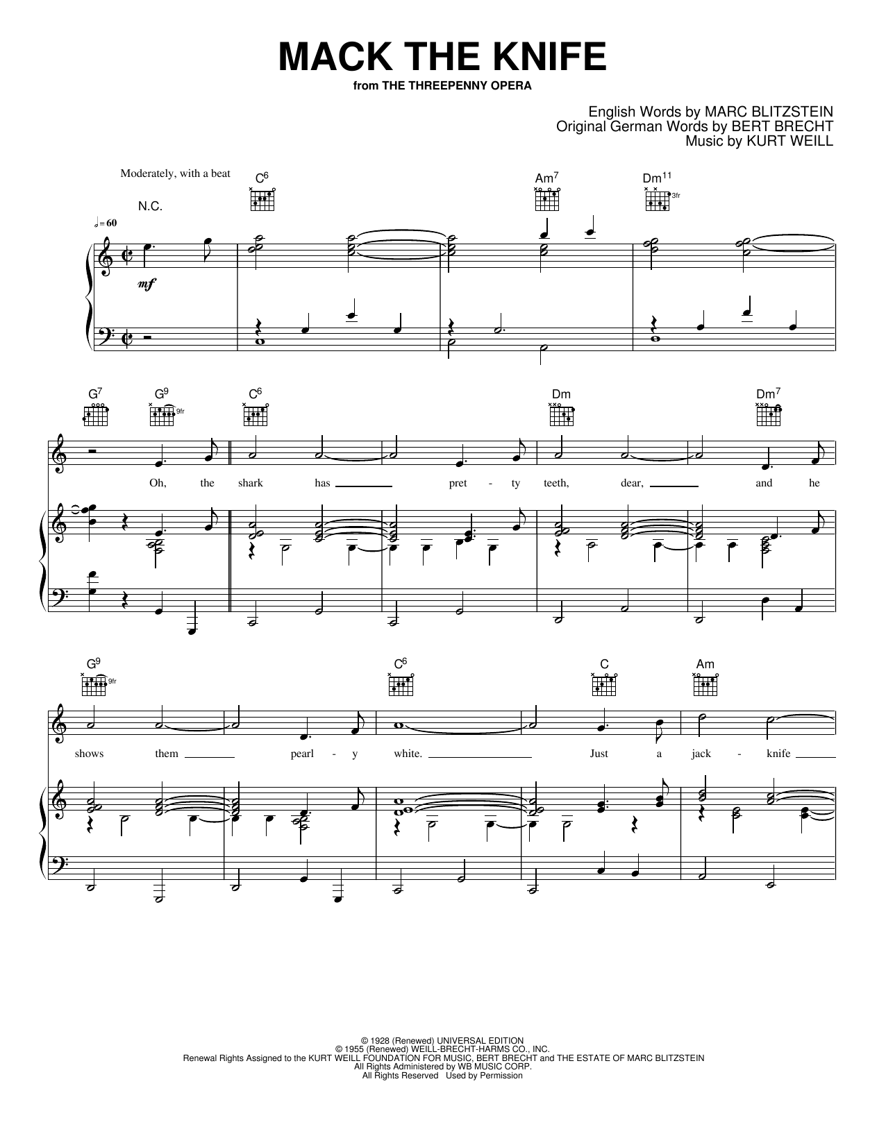 Mack the Knife: Piano/Vocal/Guitar Sheet
