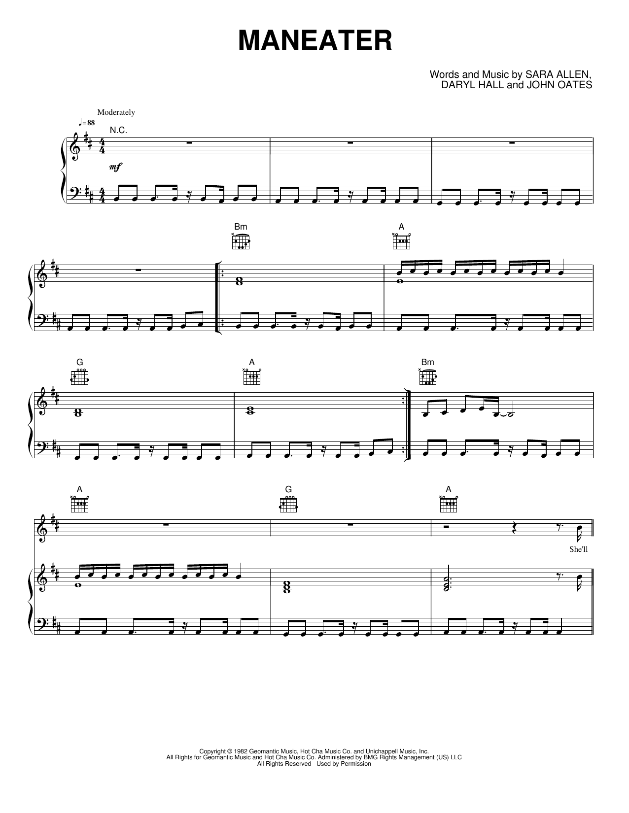 Maneater: Piano/Vocal/Guitar Sheet