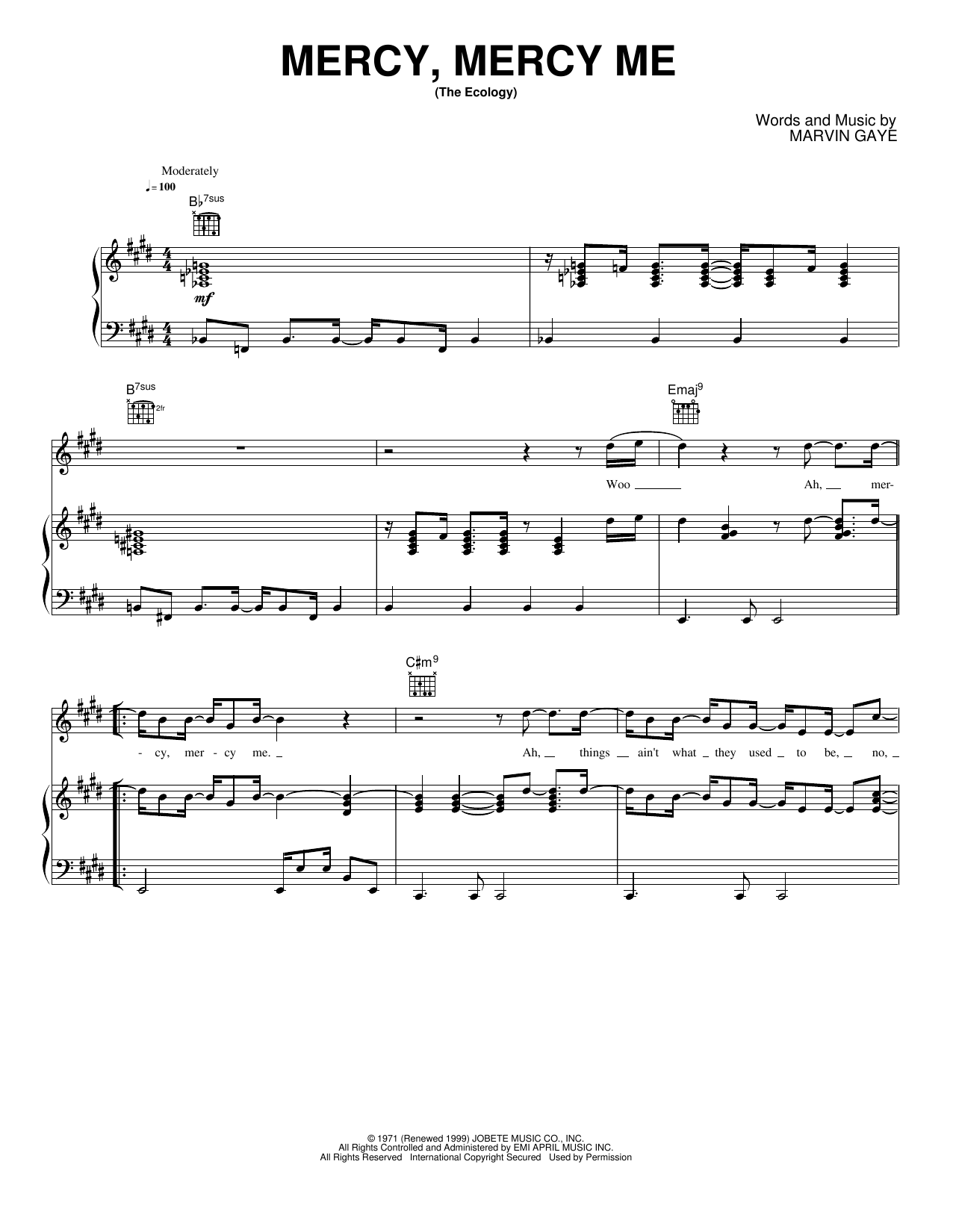 Mercy, Mercy Me (the Ecology): Piano/Vocal/Guitar Sheet