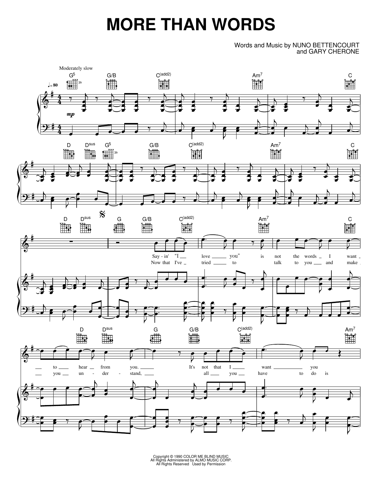 More Than Words: Piano/Vocal/Guitar Sheet
