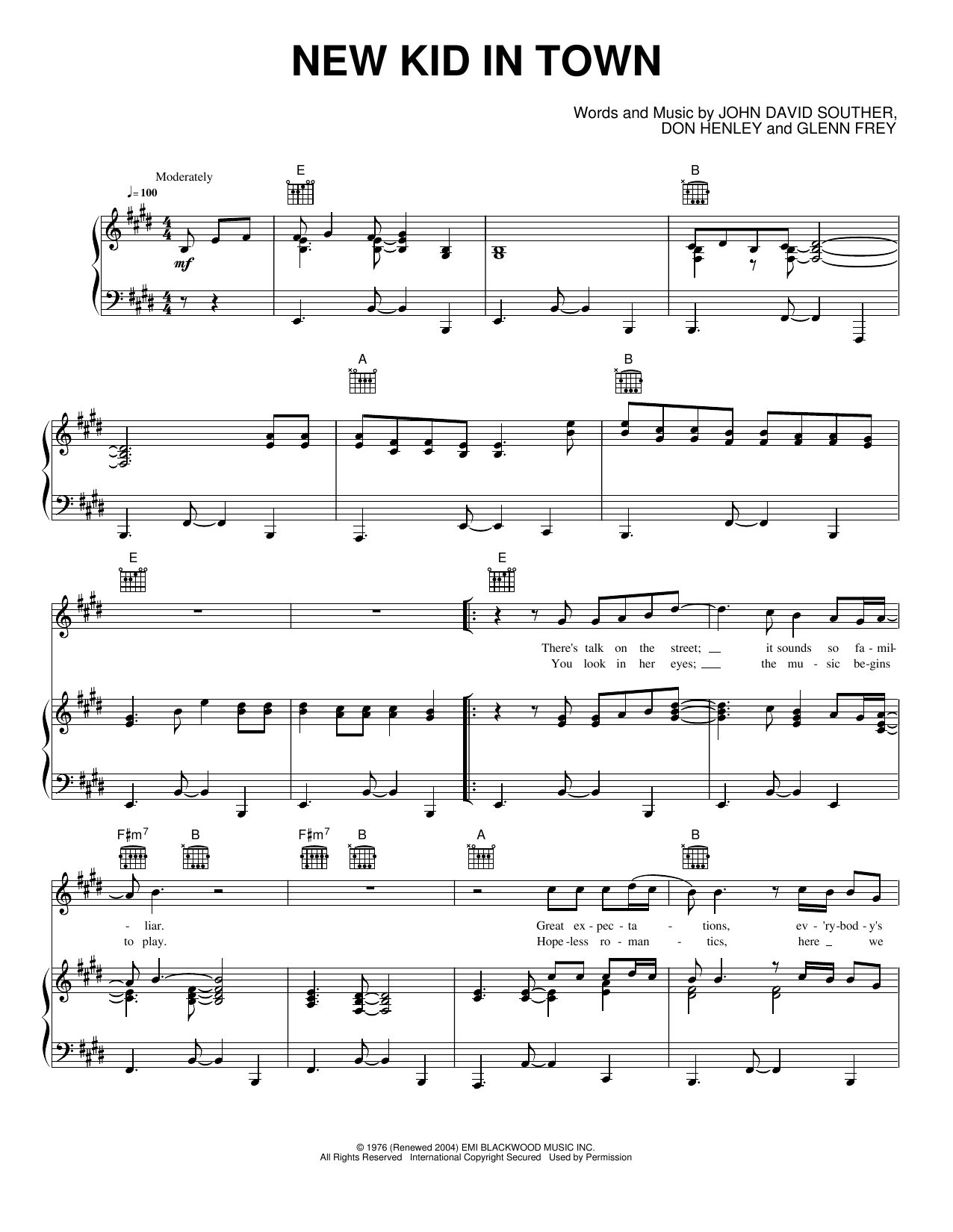 New Kid In Town: Piano/Vocal/Guitar Sheet