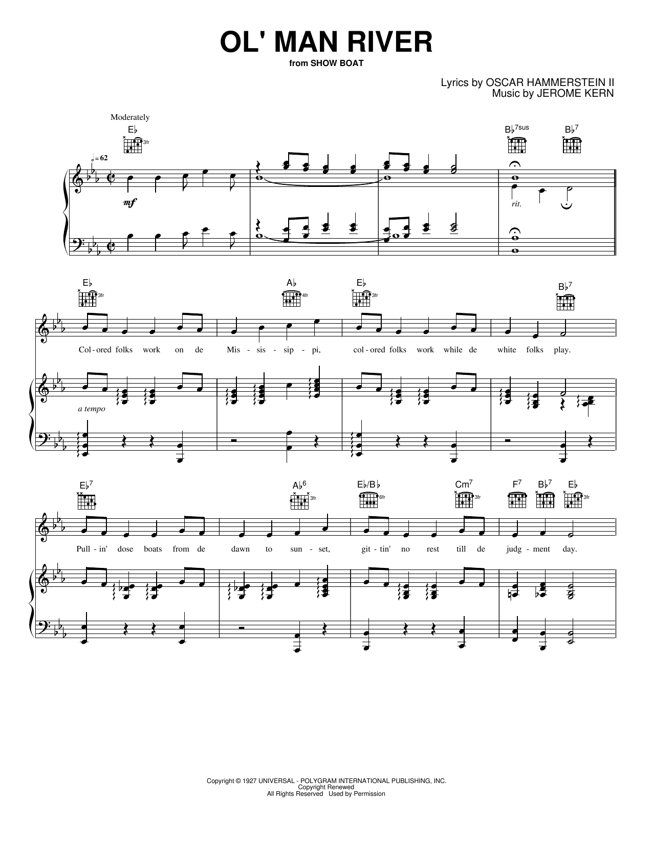 Ol' Man River: Piano/Vocal/Guitar Sheet