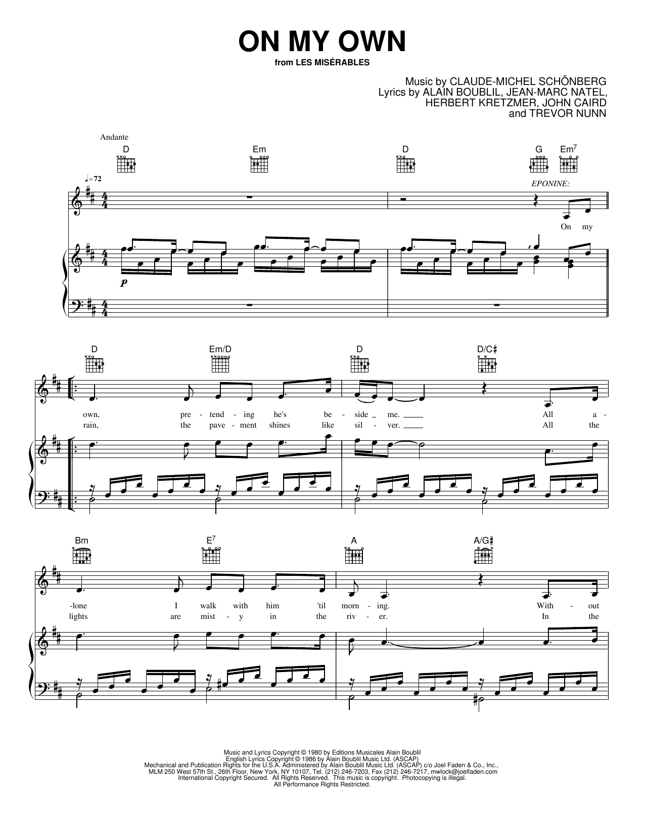 On My Own: Piano/Vocal/Guitar Sheet