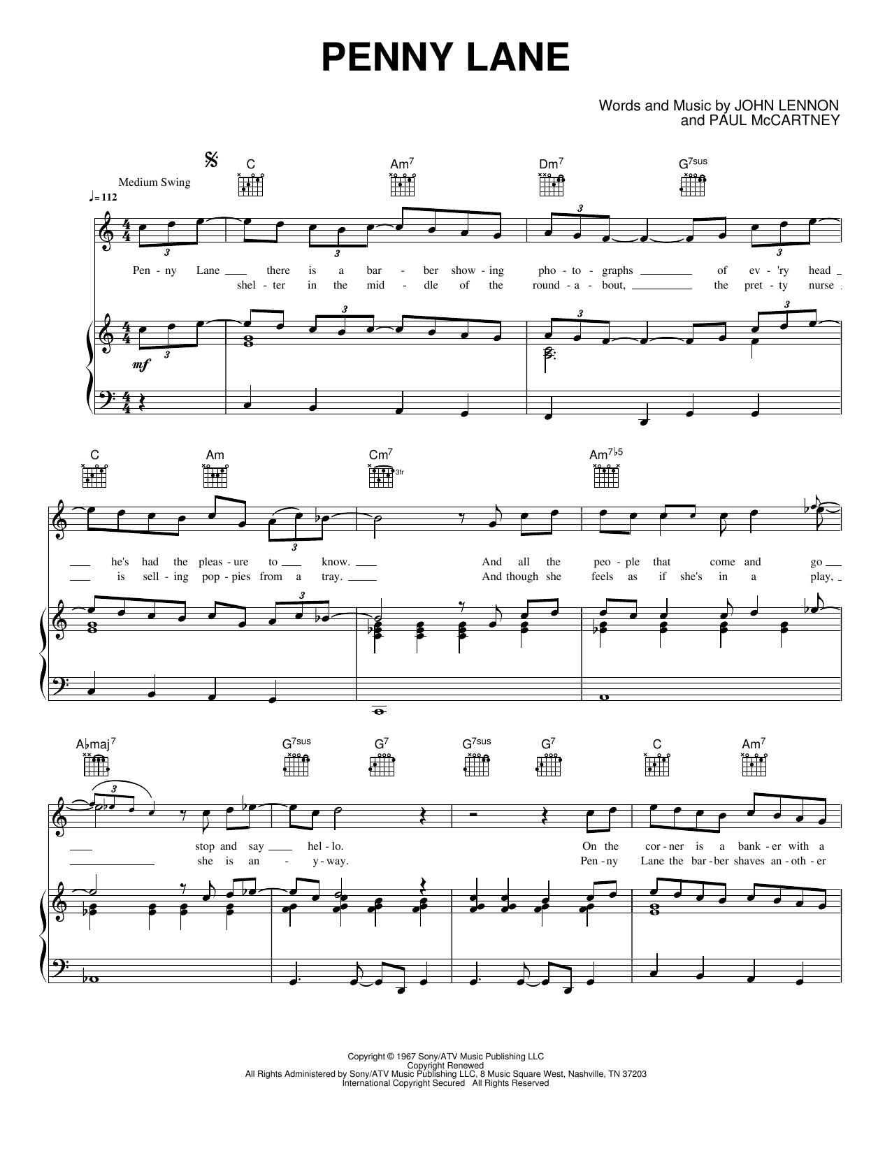 Penny Lane: Piano/Vocal/Guitar Sheet
