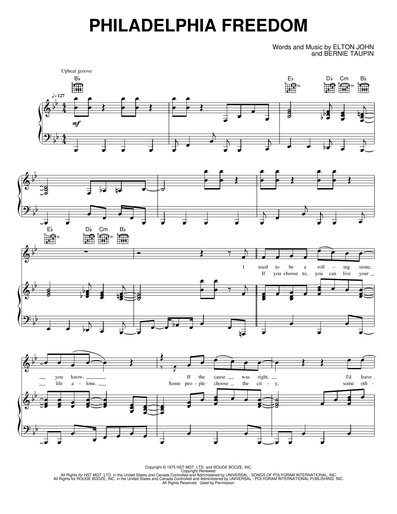 Philadelphia Freedom: Piano/Vocal/Guitar Sheet