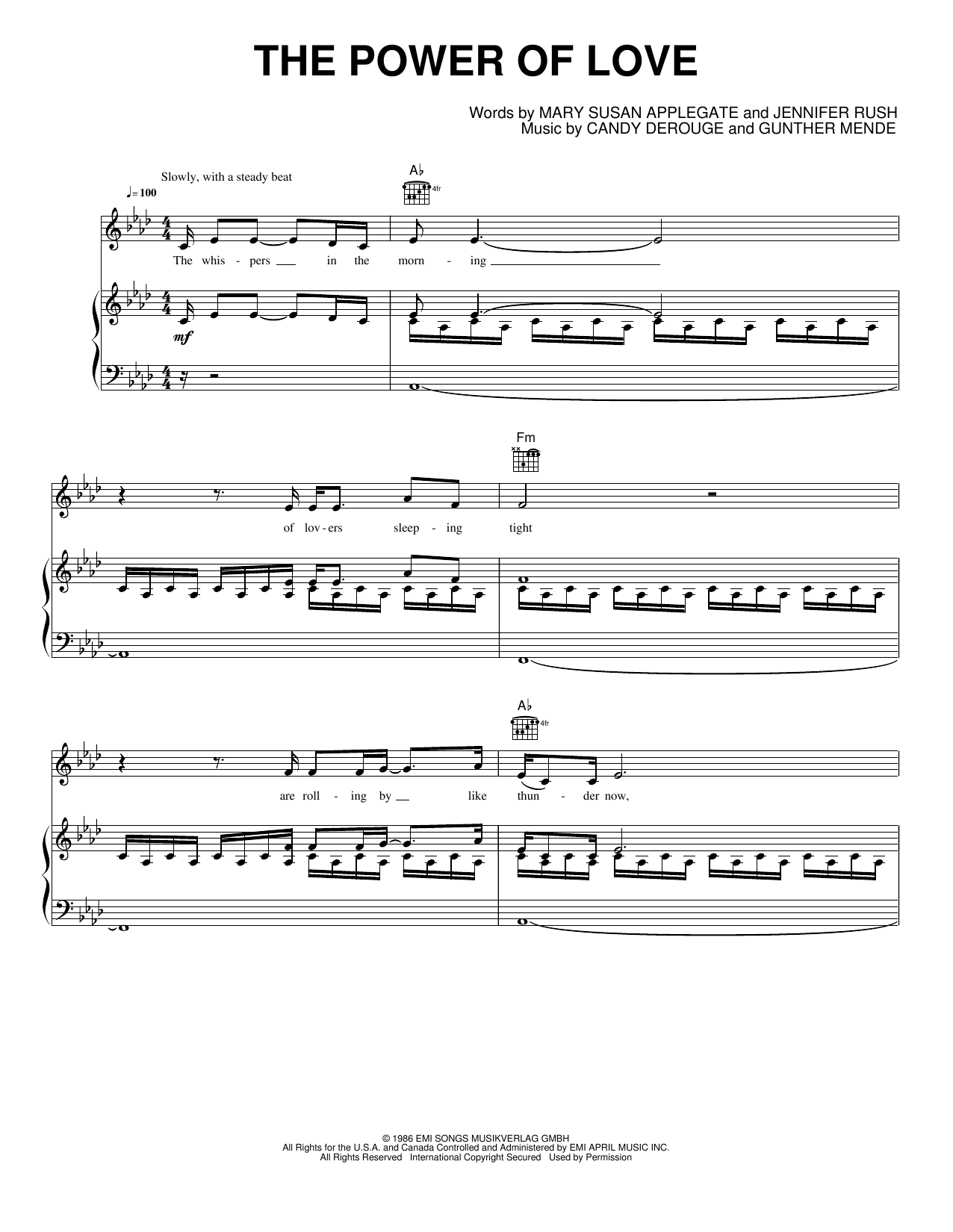 The Power Of Love: Piano/Vocal/Guitar Sheet