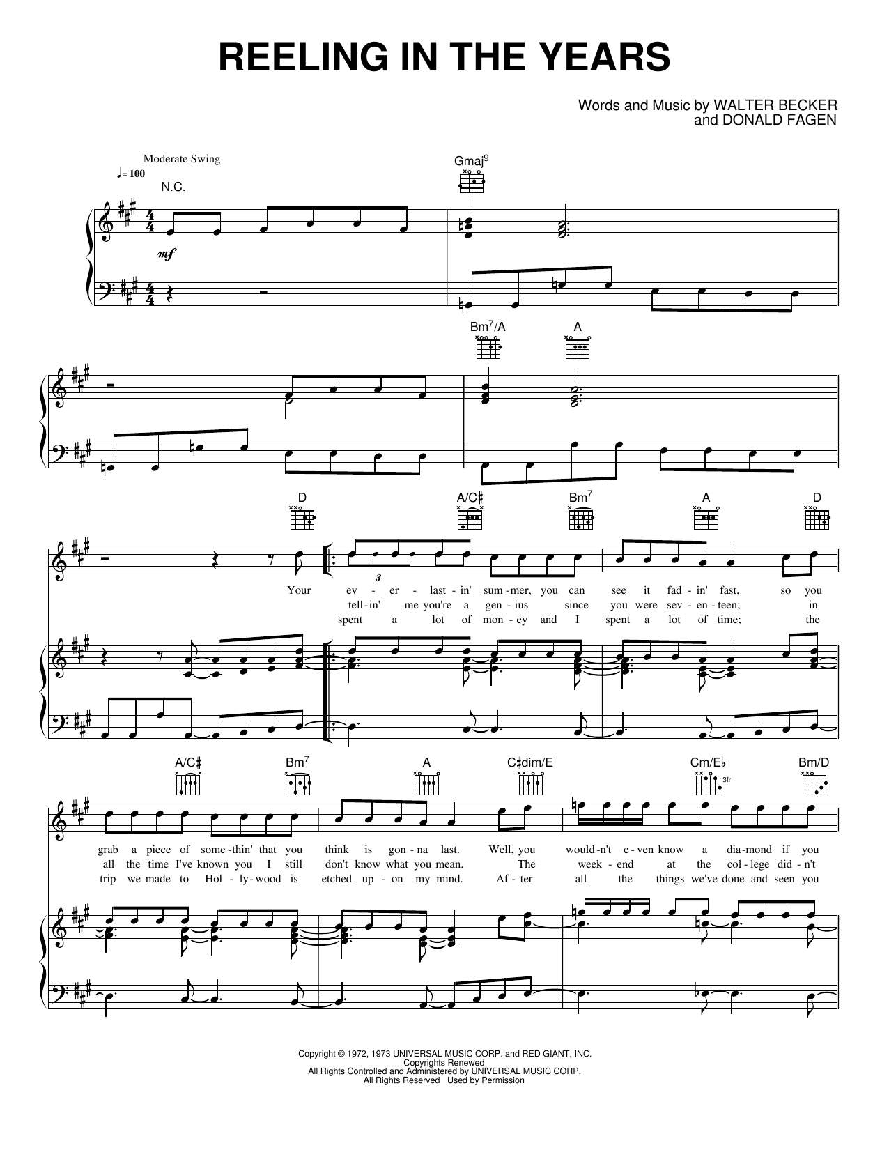 Reeling in the Years: Piano/Vocal/Guitar Sheet