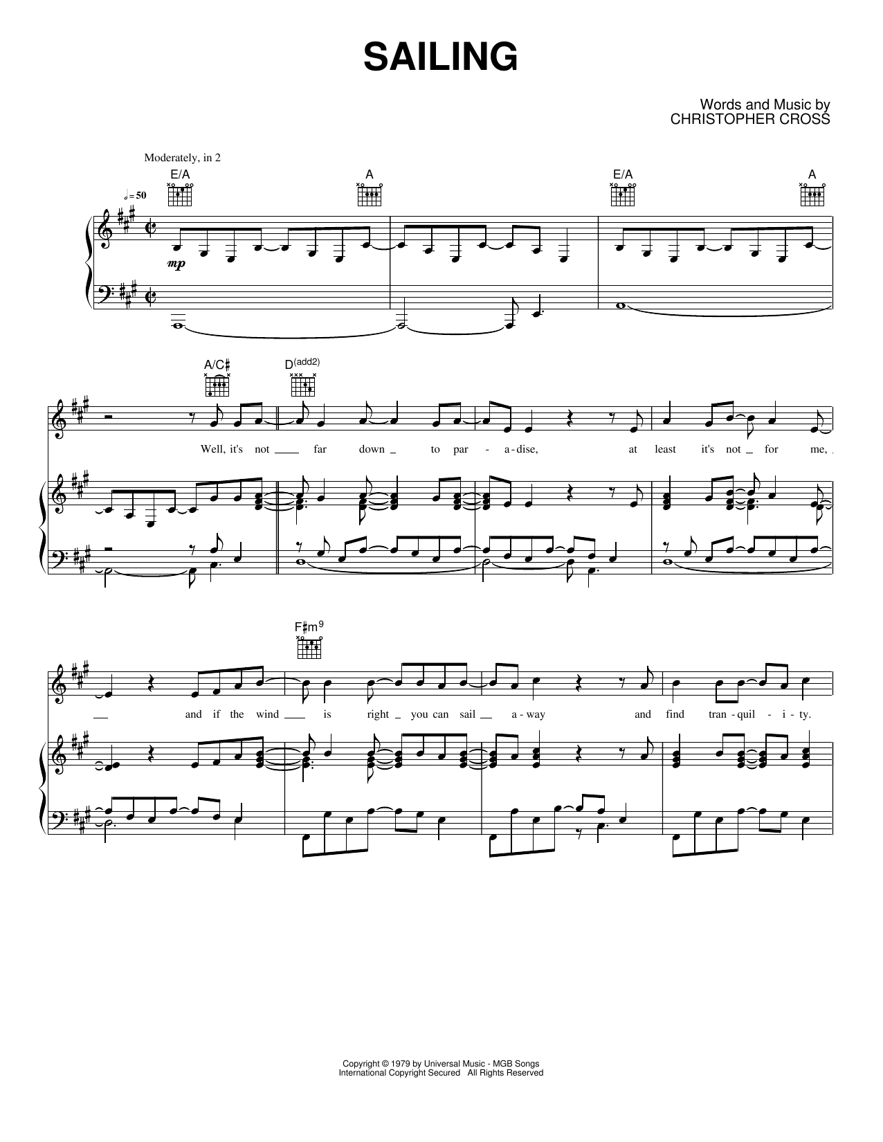 Sailing Sheet Music Christopher Cross Piano, Vocal & Guitar Chords