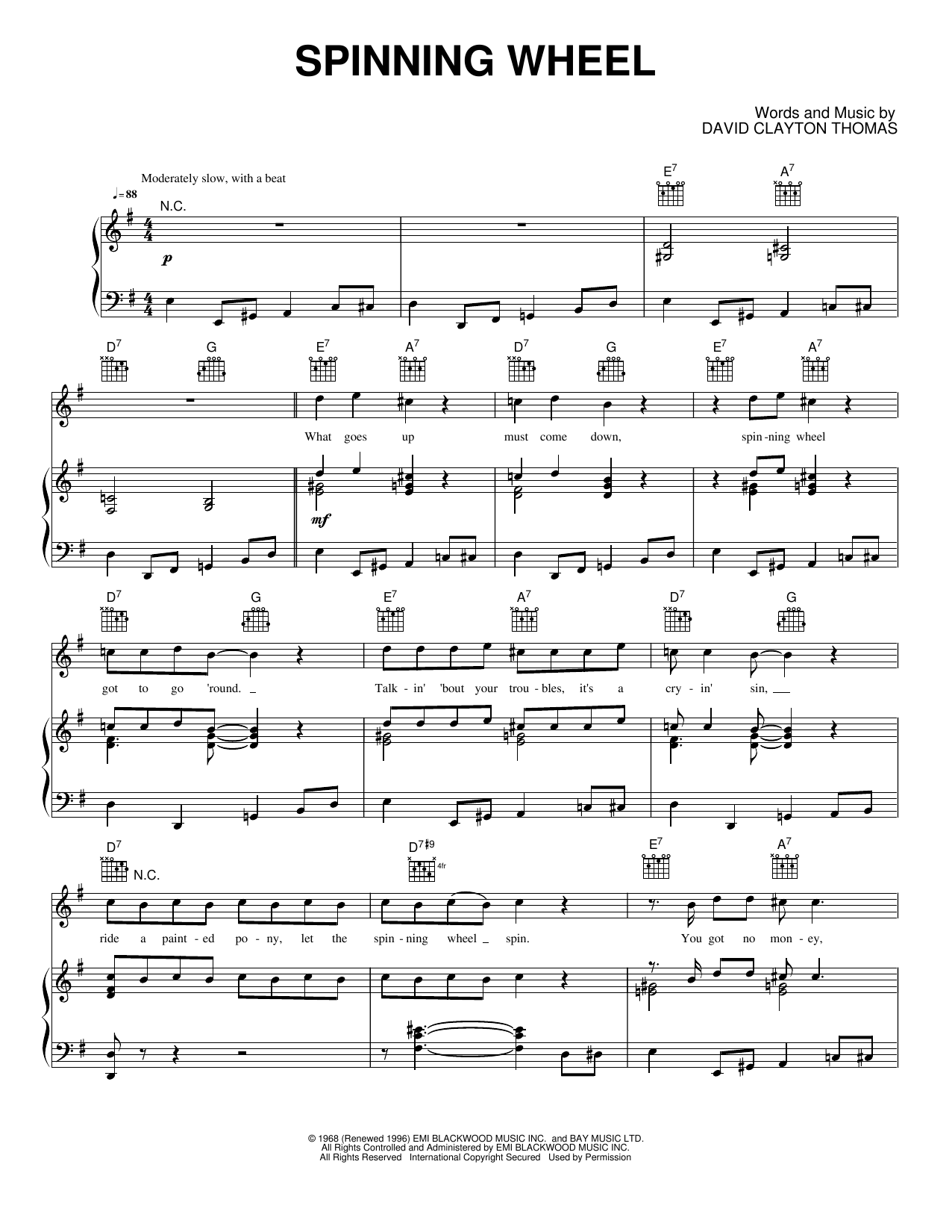 Spinning Wheel: Piano/Vocal/Guitar Sheet
