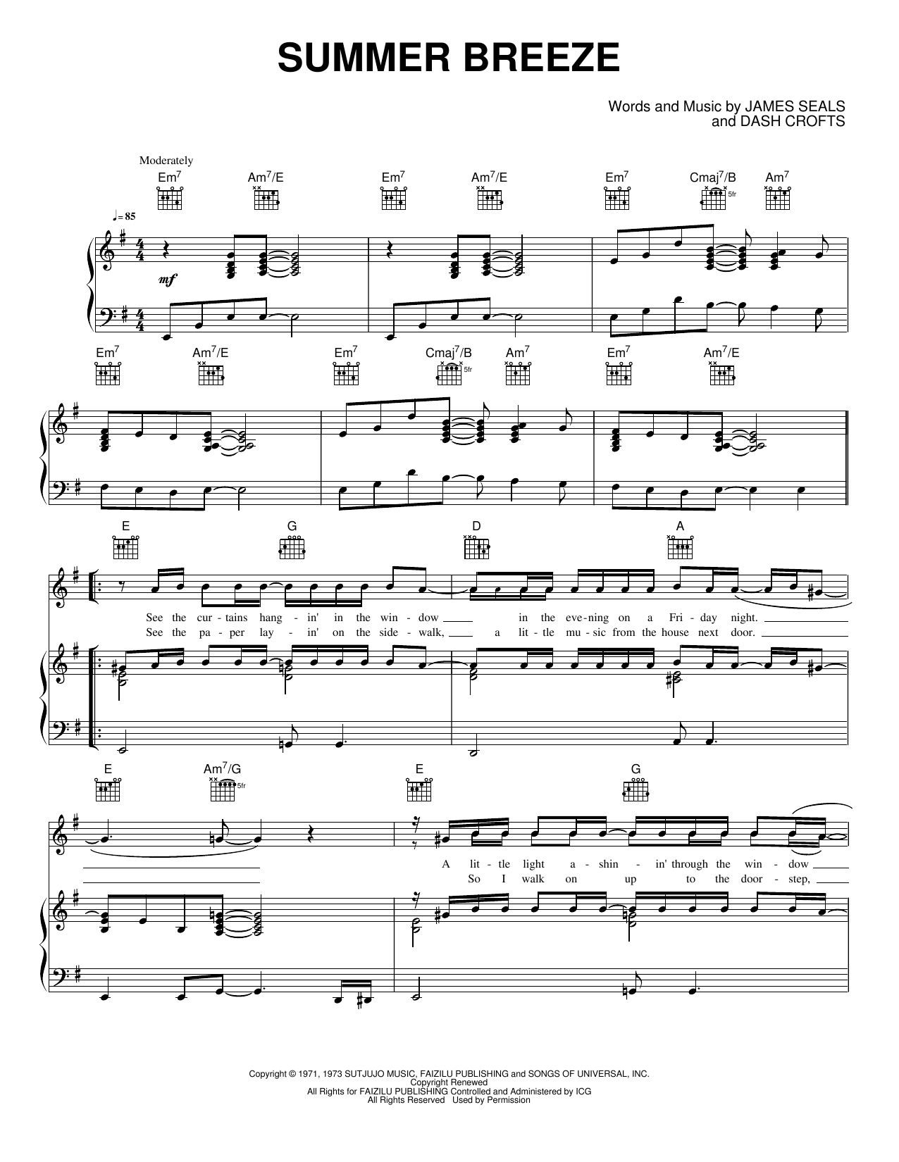 Summer Breeze: Piano/Vocal/Guitar Sheet