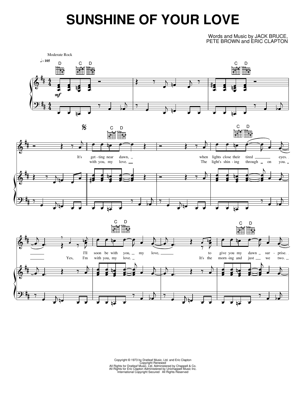 Sunshine (Go Away Today): Piano/Vocal/Guitar Sheet