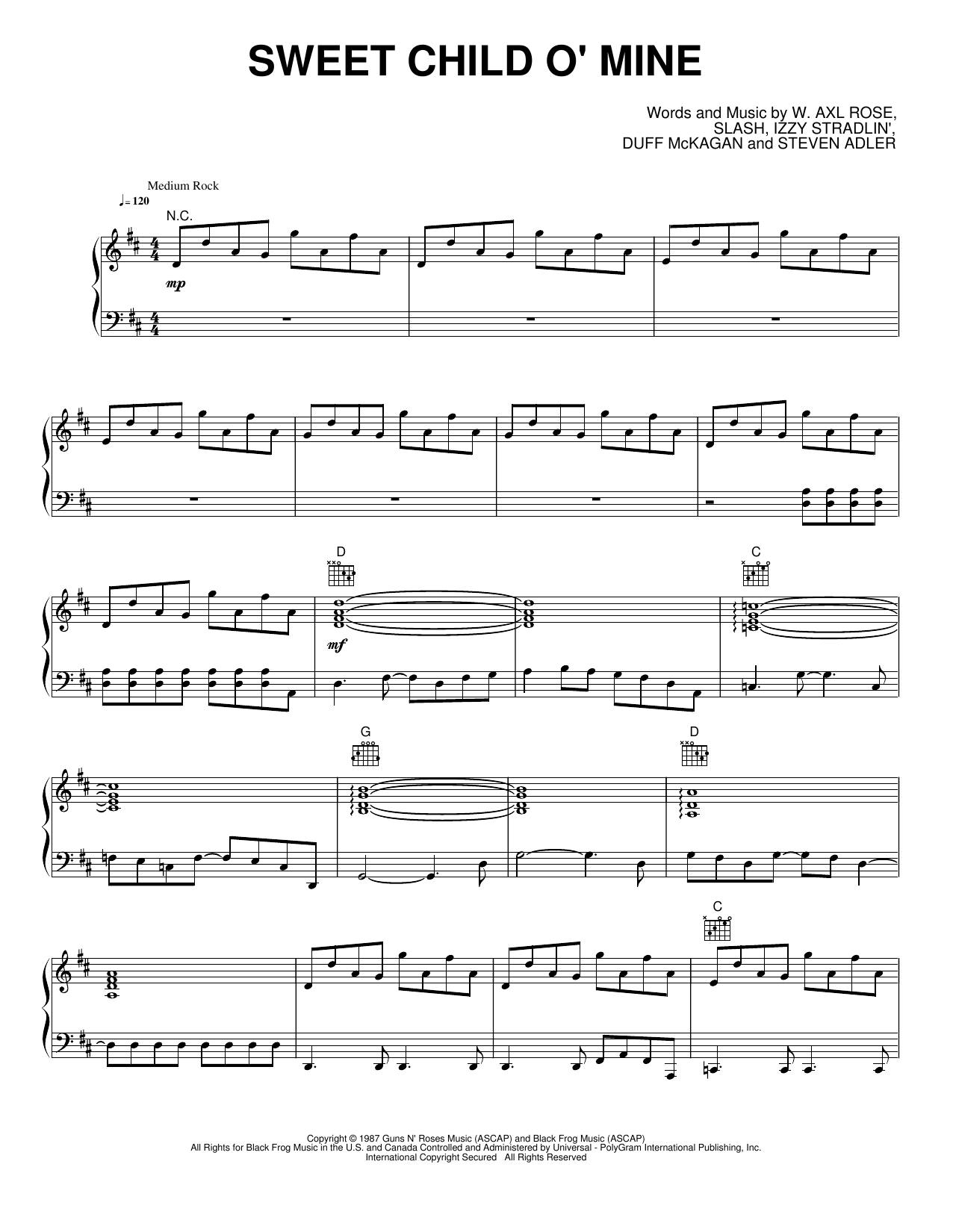 Sweet Child o' Mine: Piano/Vocal/Guitar Sheet