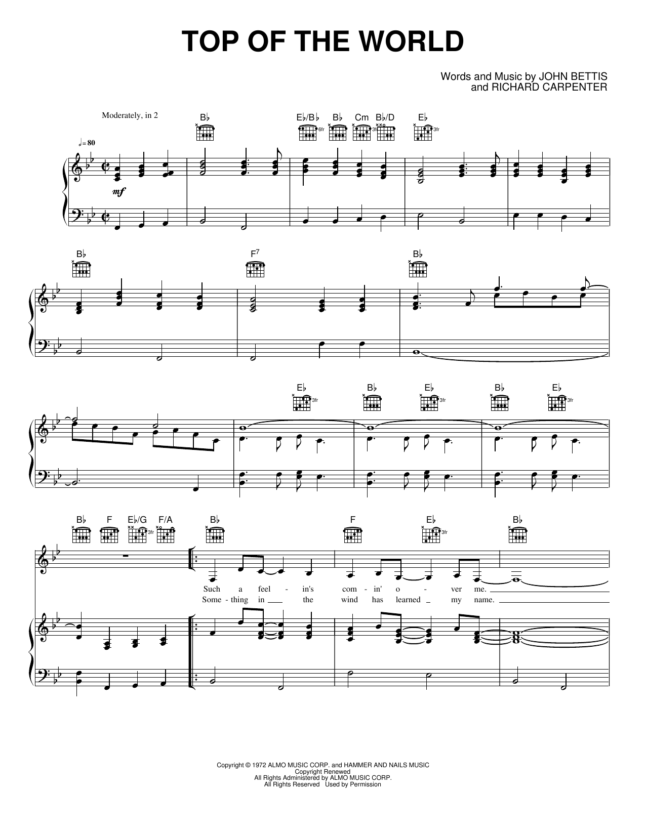 Top of the World: Piano/Vocal/Guitar Sheet