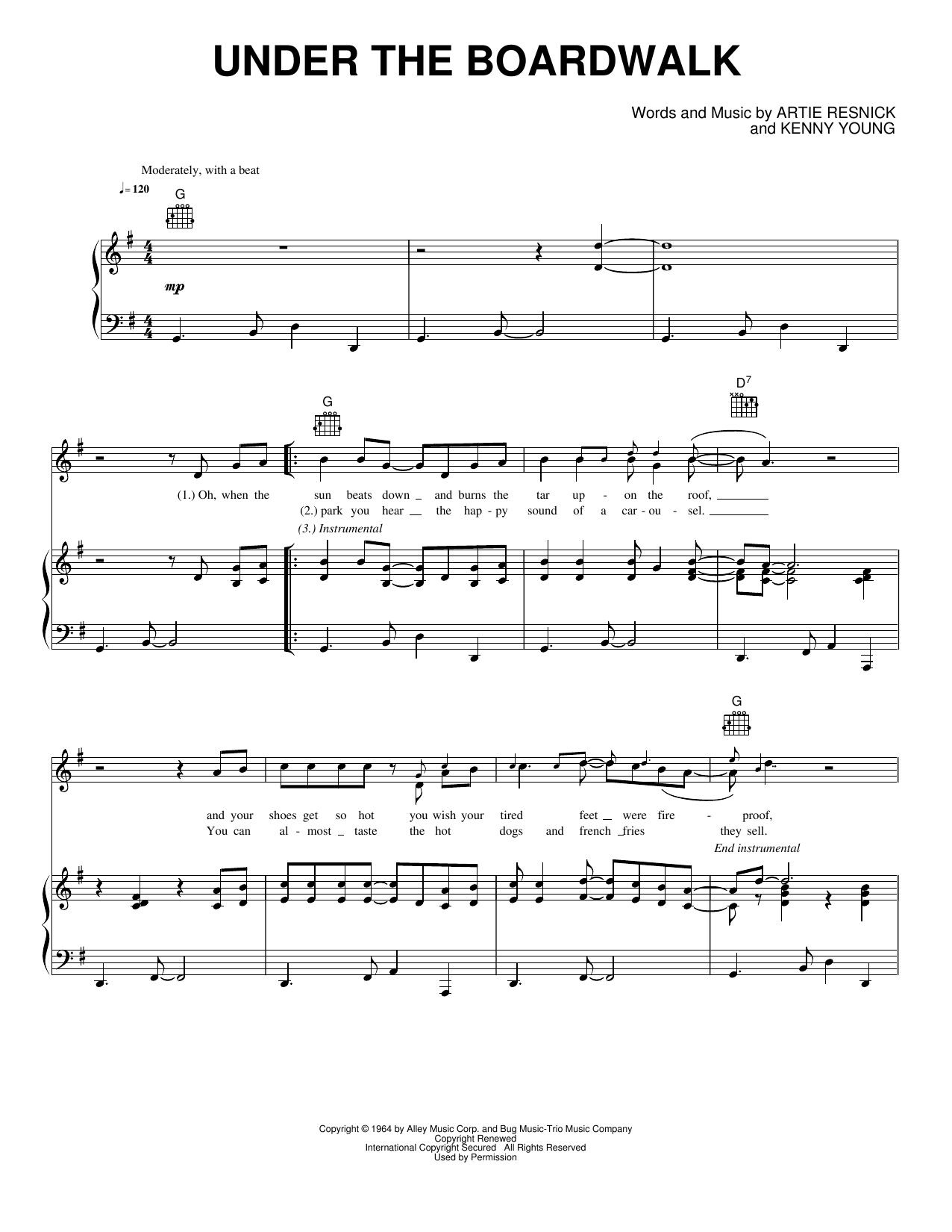 Under The Boardwalk: Piano/Vocal/Guitar Sheet