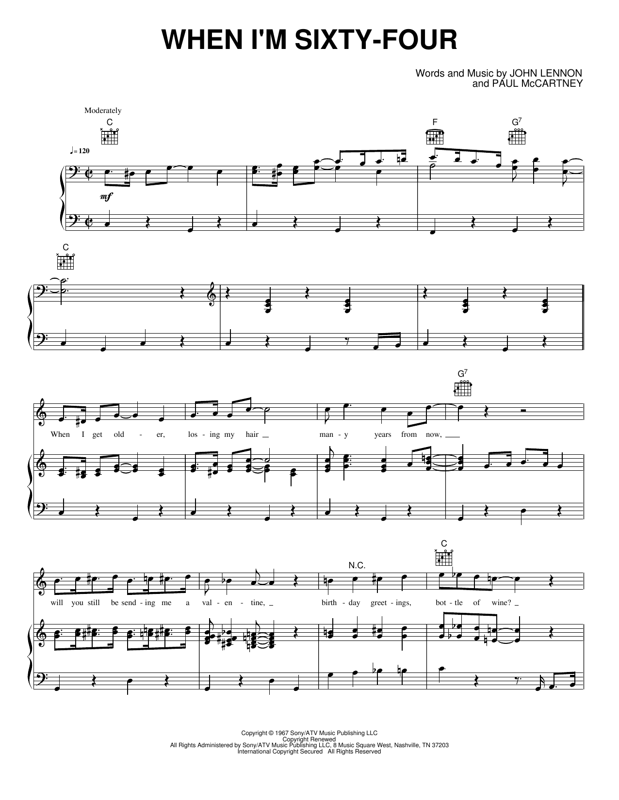 When I'm Sixty-four: Piano/Vocal/Guitar Sheet