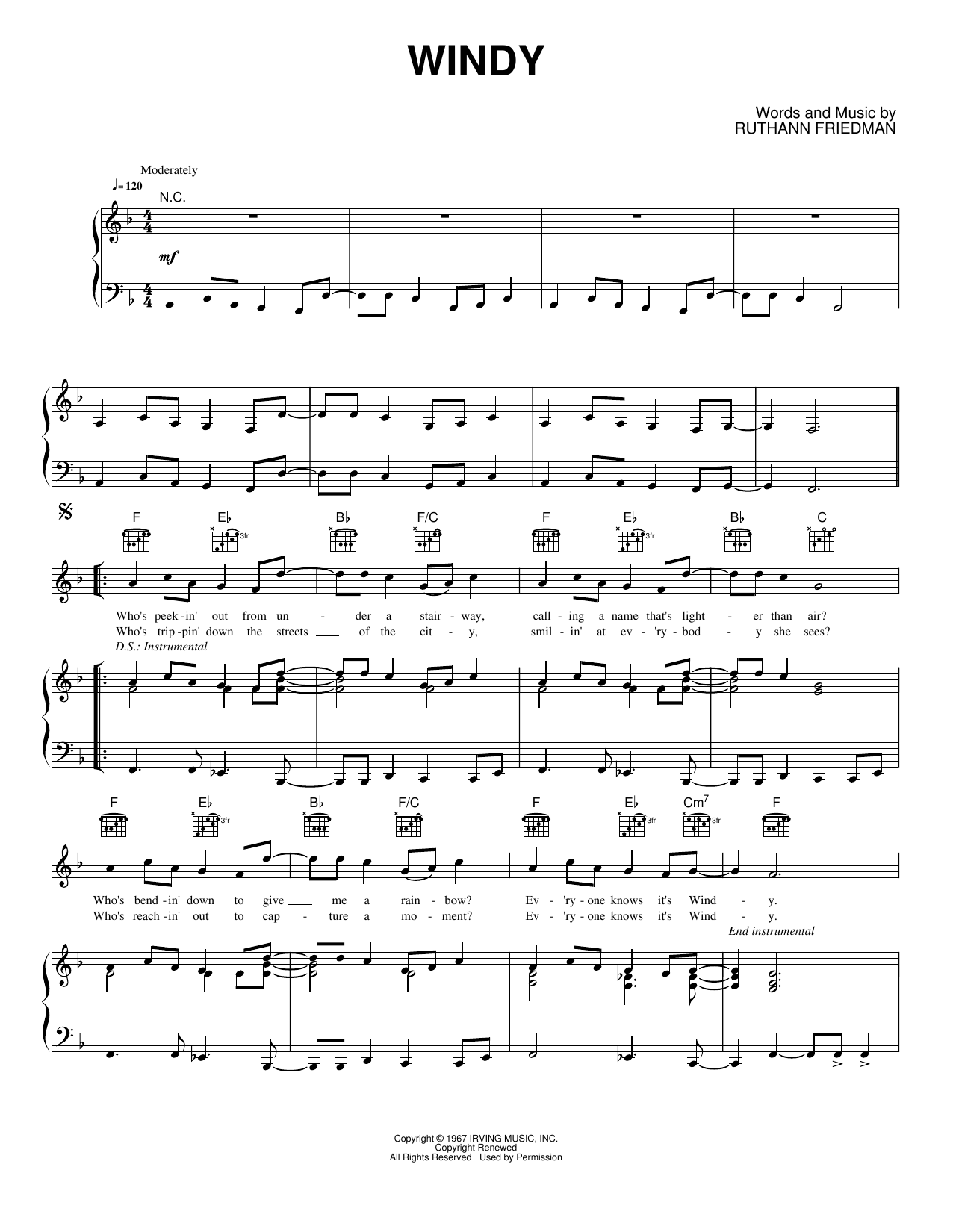 Windy: Piano/Vocal/Guitar Sheet