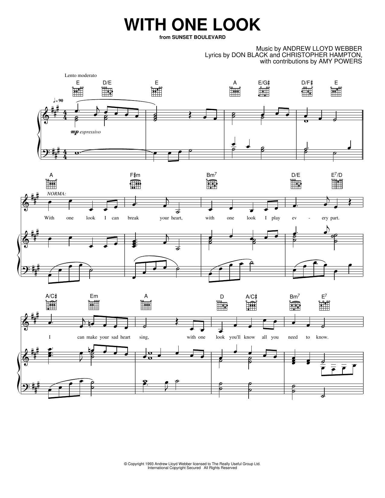 With One Look: Piano/Vocal/Guitar Sheet