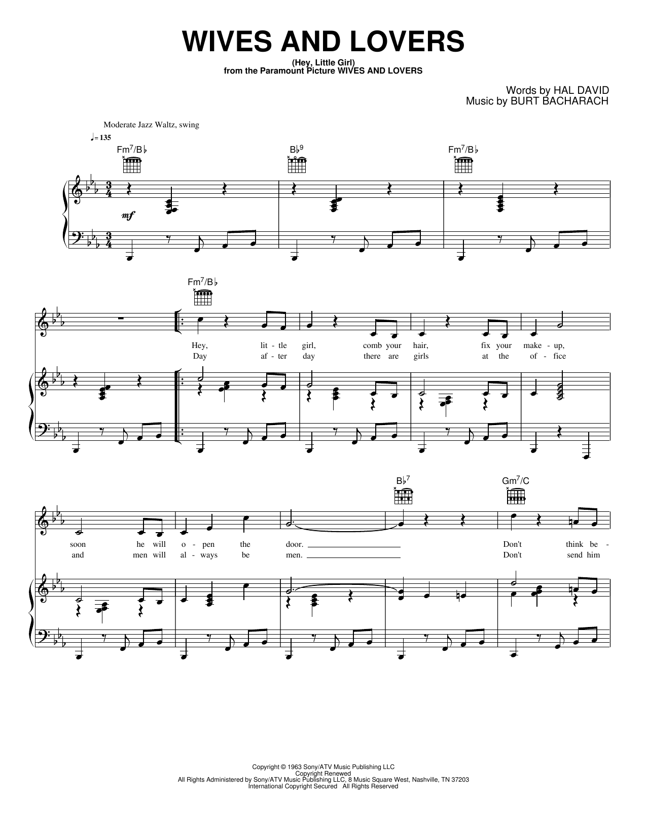 Wives And Lovers (hey, Little Girl): Piano/Vocal/Guitar Sheet