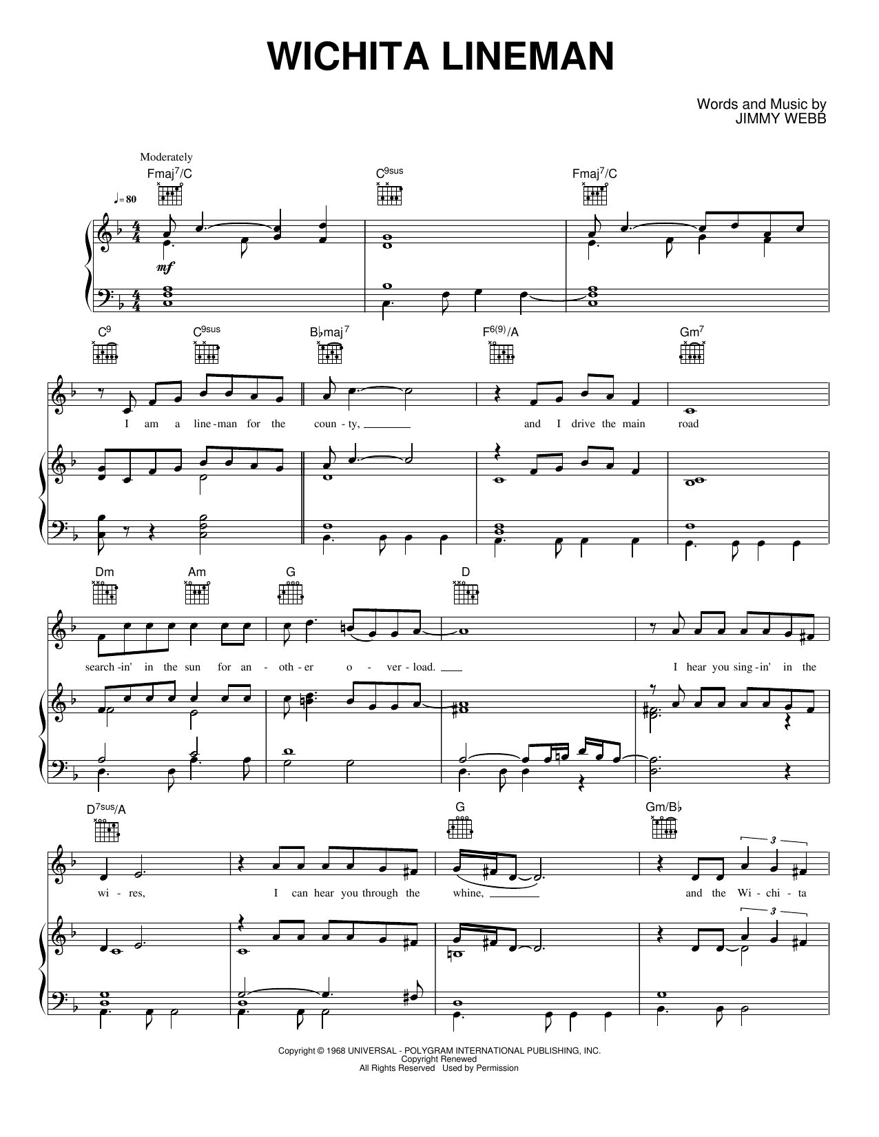 Wichita Lineman: Piano/Vocal/Guitar Sheet