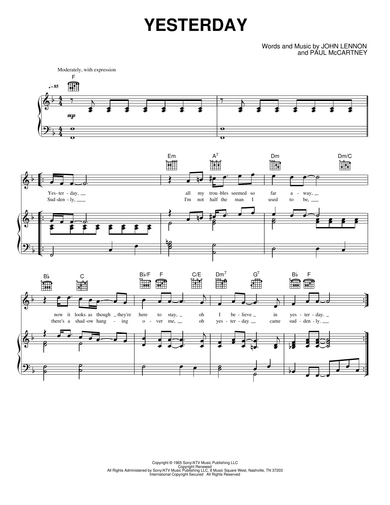 Yesterday: Piano/Vocal/Guitar Sheet
