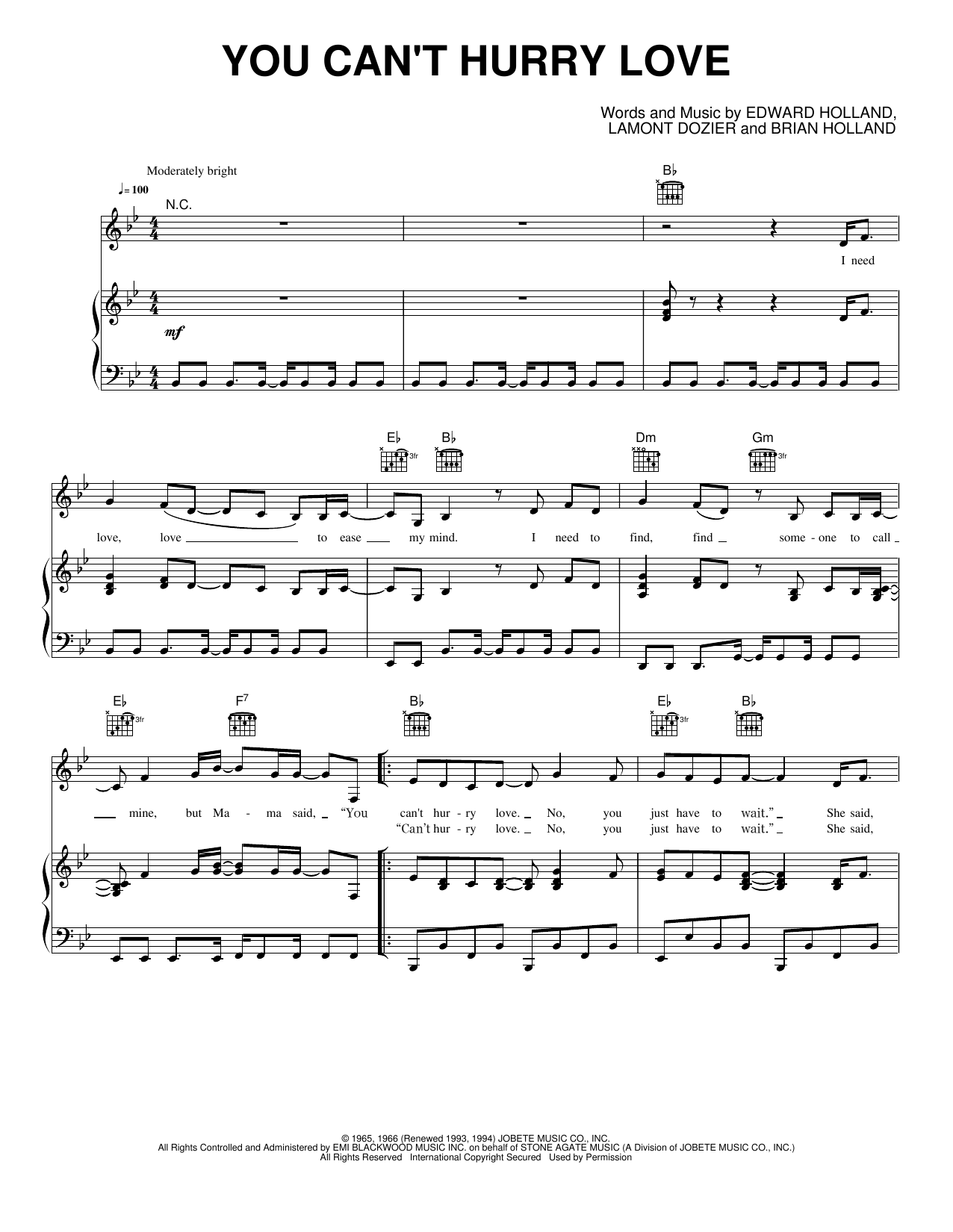 You Can't Hurry Love: Piano/Vocal/Guitar Sheet