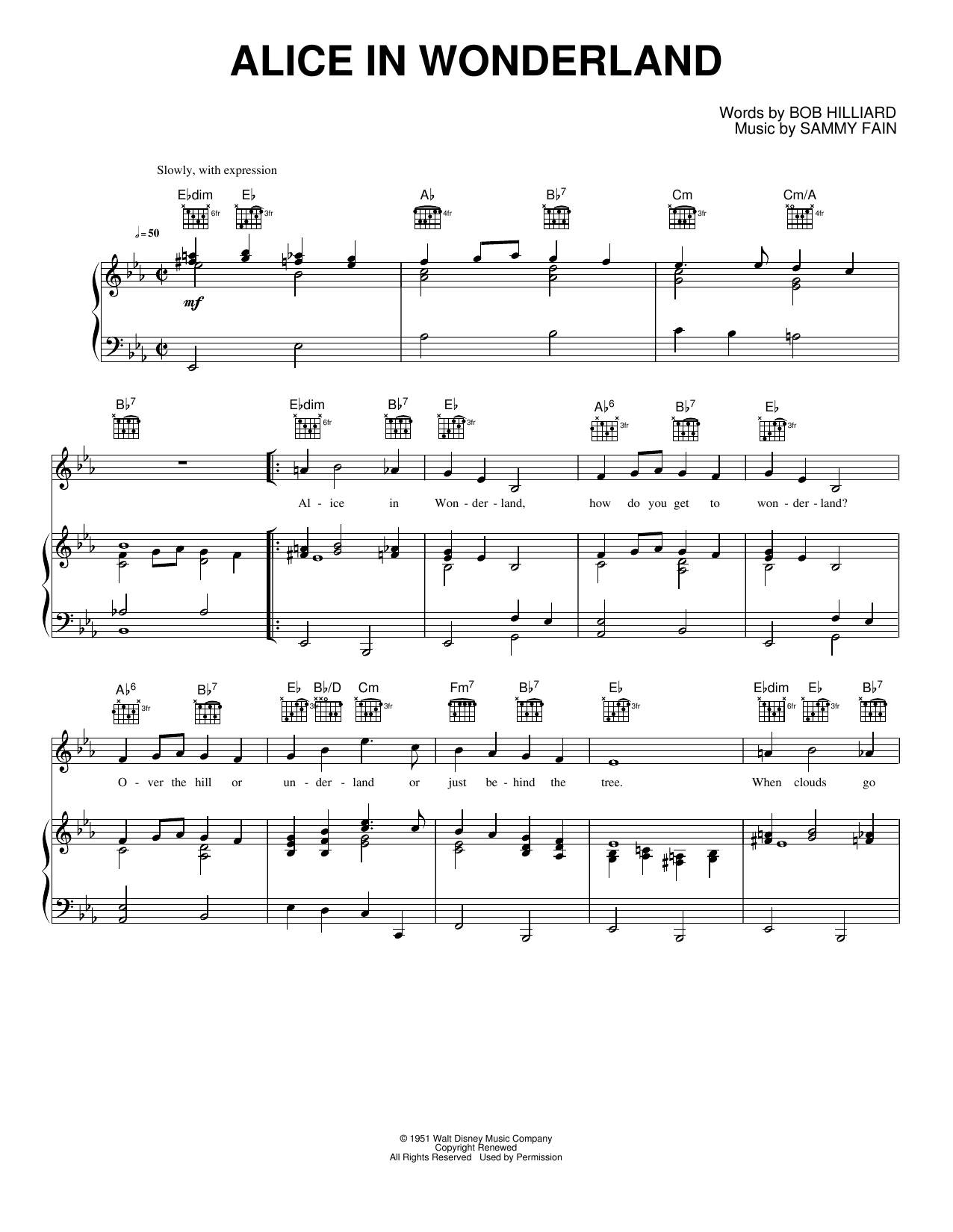 Alice In Wonderland: Piano/Vocal/Guitar Sheet