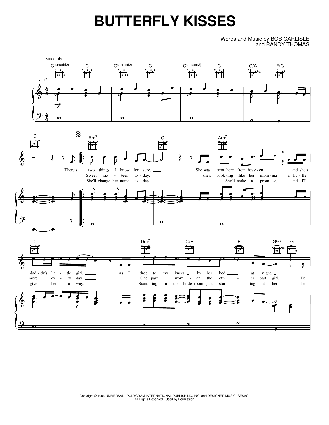 Butterfly Kisses: Piano/Vocal/Guitar Sheet