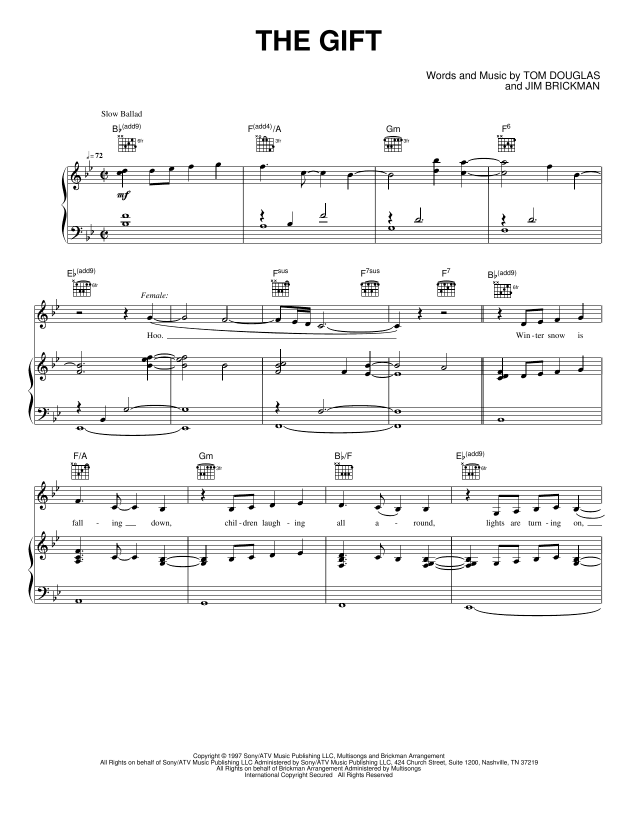 The Gift: Piano/Vocal/Guitar Sheet