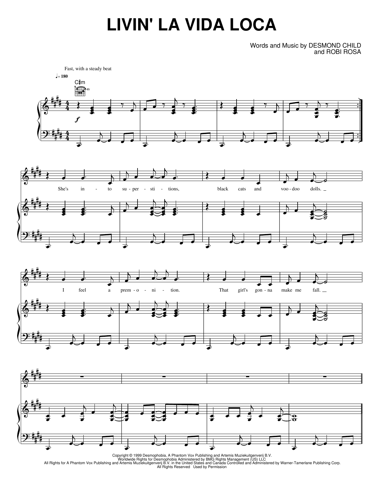 Livin' La Vida Loca: Piano/Vocal/Guitar Sheet