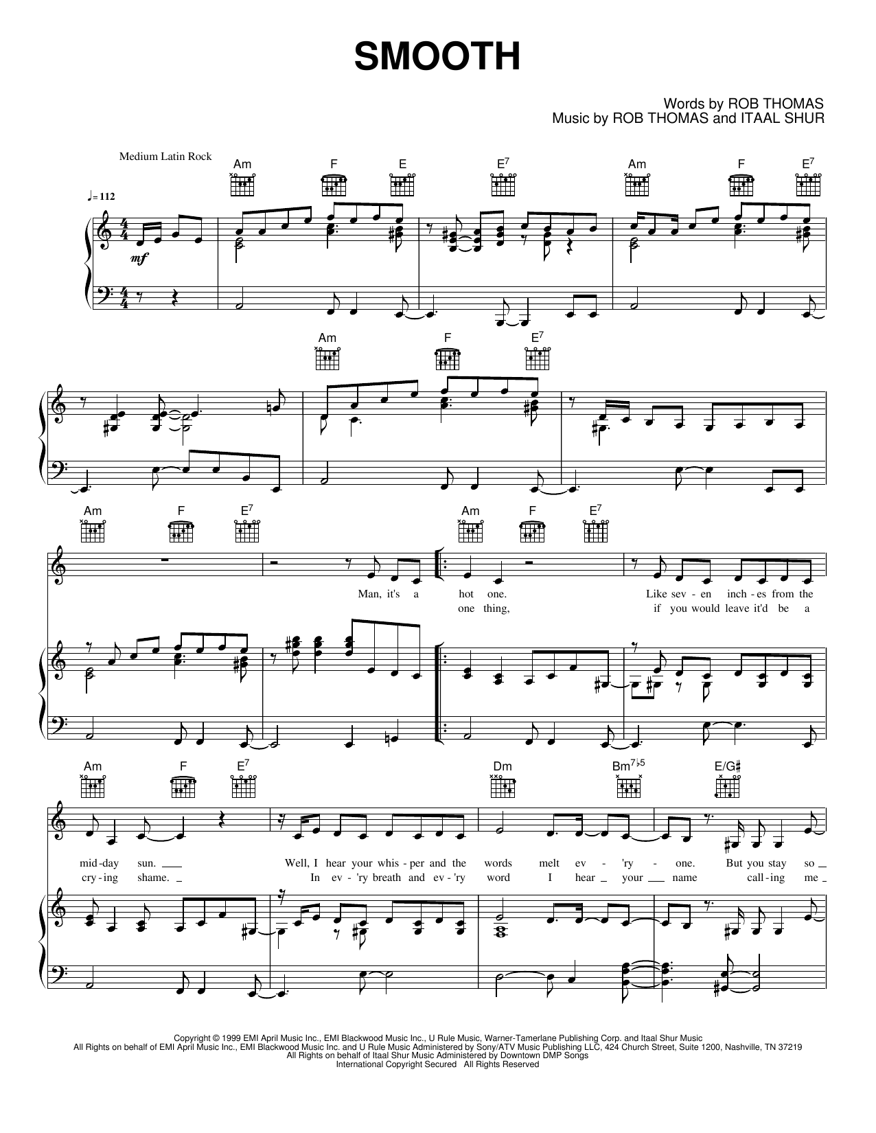 Smooth: Piano/Vocal/Guitar Sheet