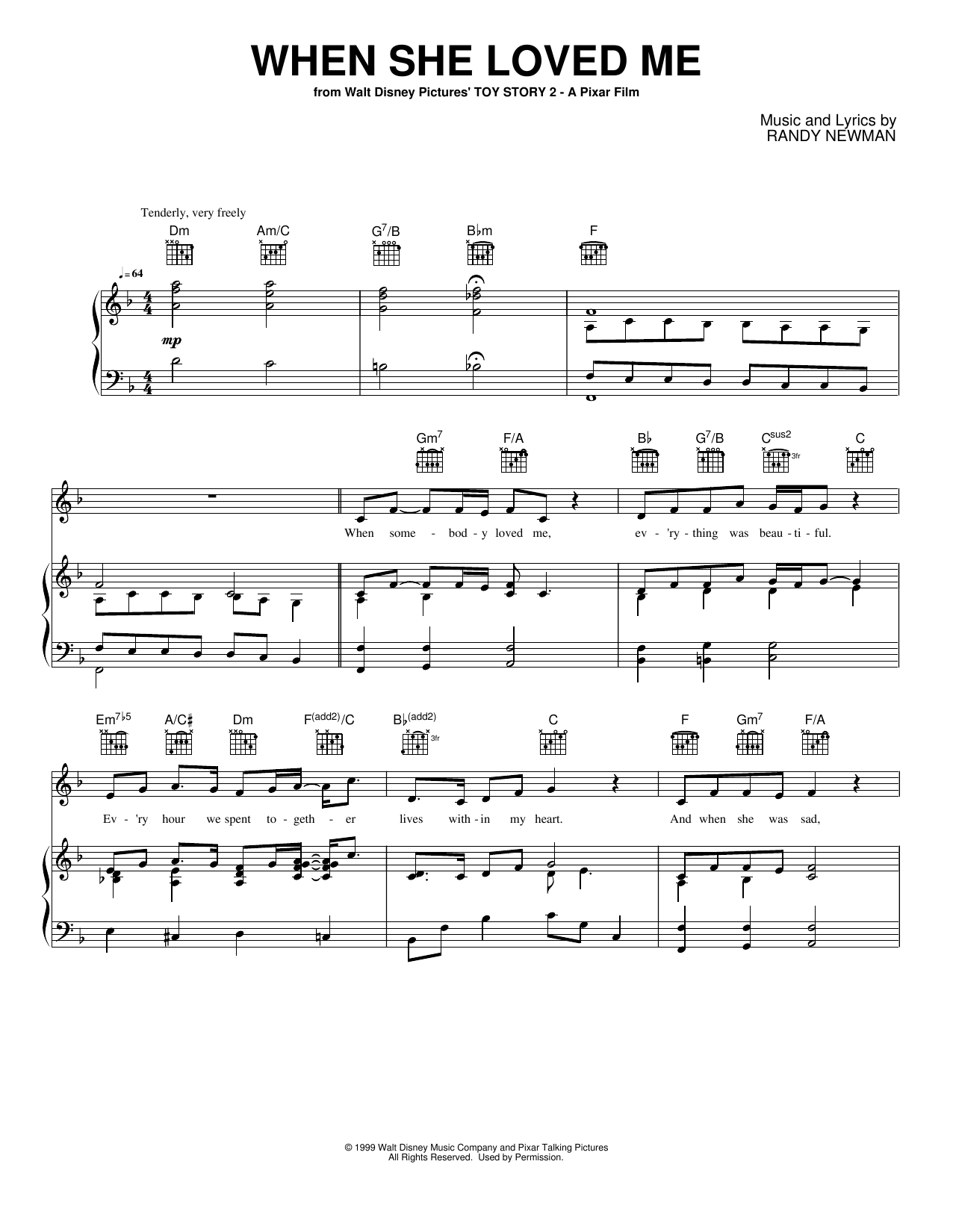 When She Loved Me: Piano/Vocal/Guitar Sheet