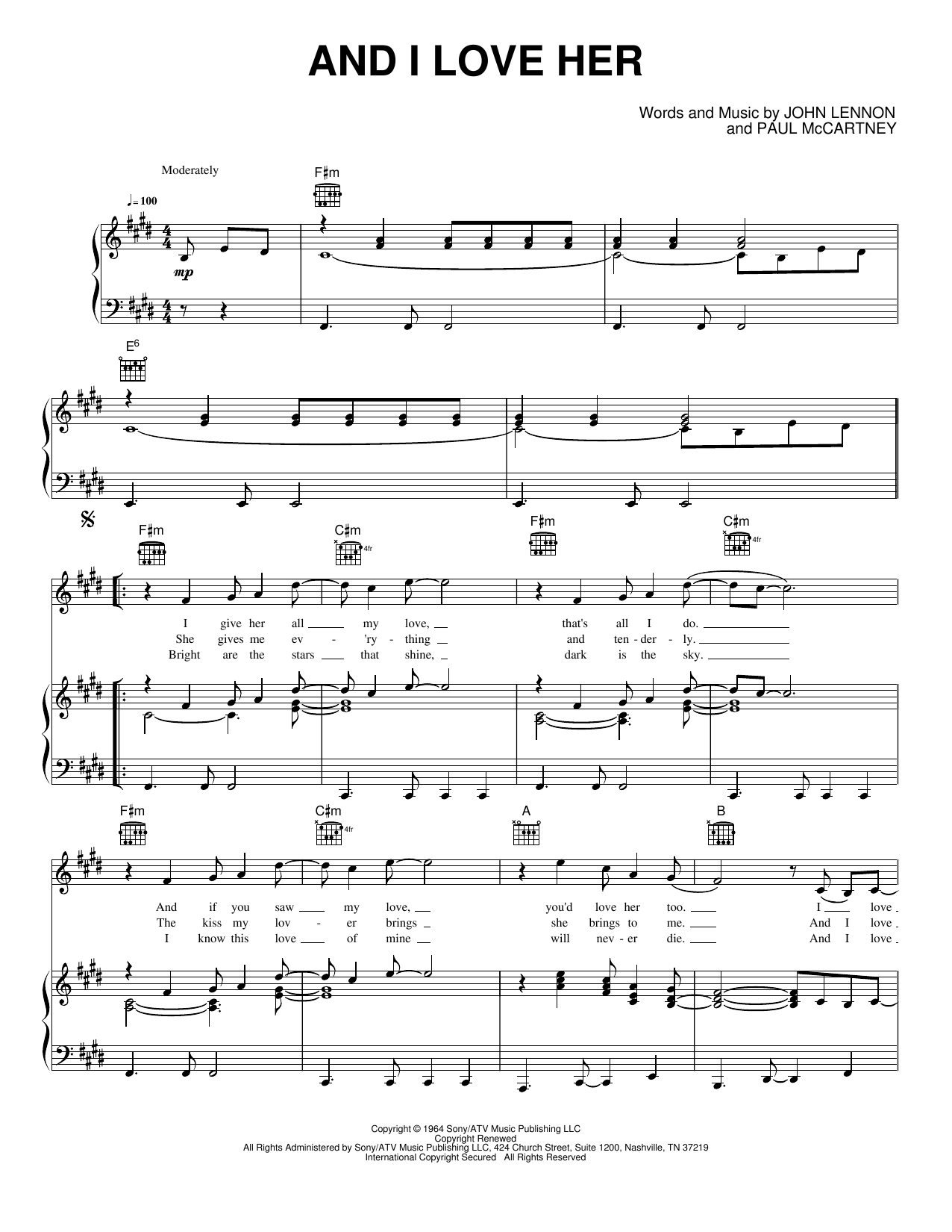 And I Love Her: Piano/Vocal/Guitar Sheet