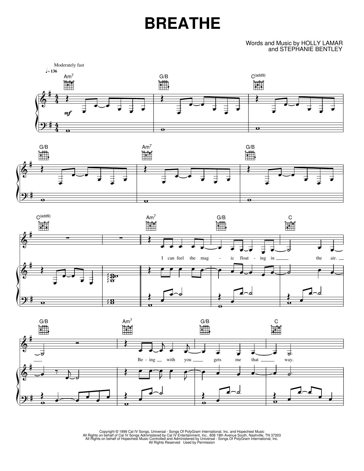 Breathe: Piano/Vocal/Guitar Sheet