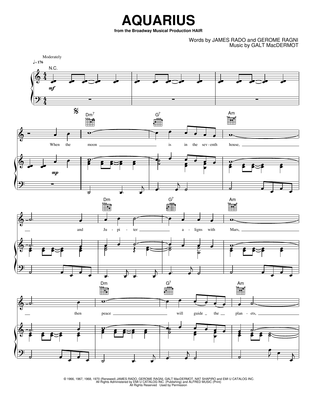 Aquarius: Piano/Vocal/Guitar Sheet