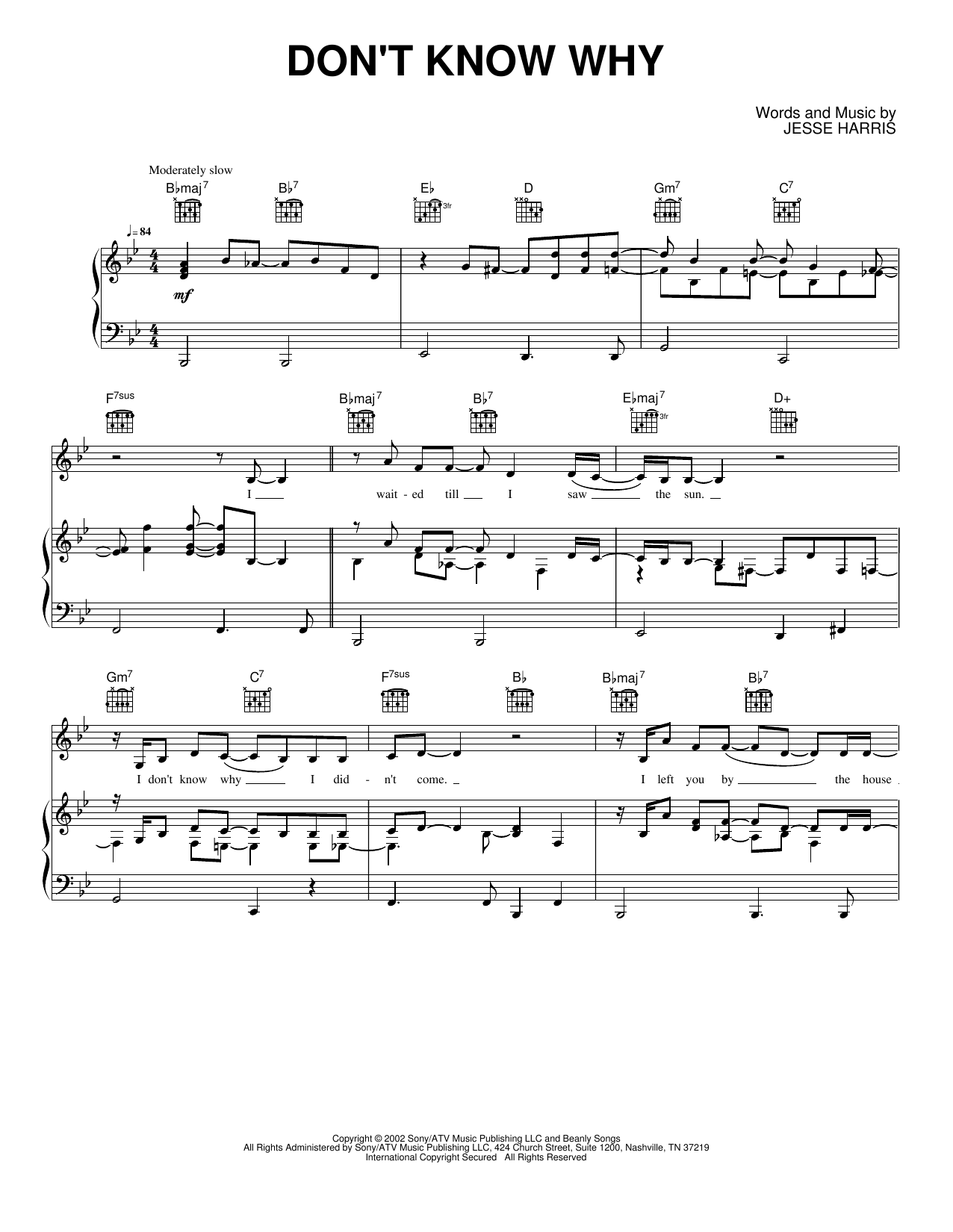 Don't Know Why: Piano/Vocal/Guitar Sheet