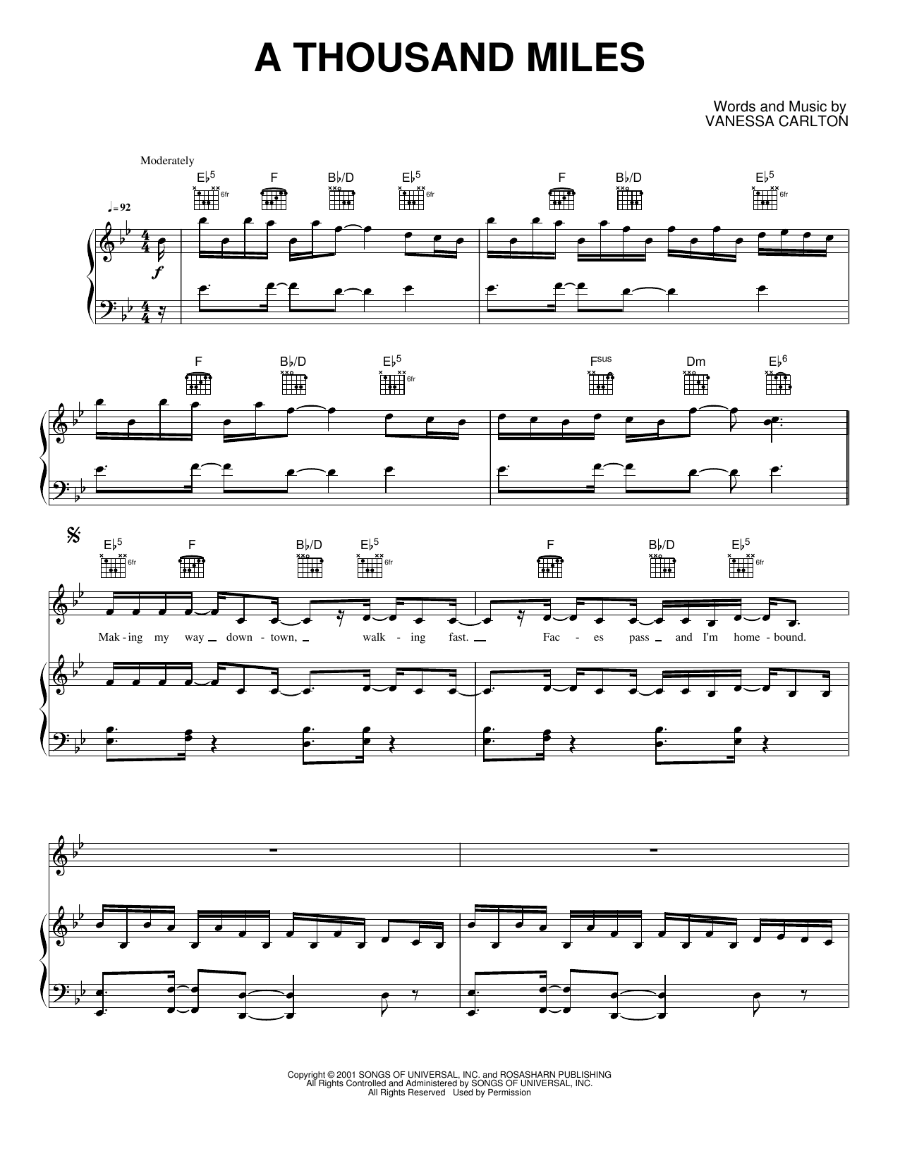 A Thousand Miles: Piano/Vocal/Guitar Sheet