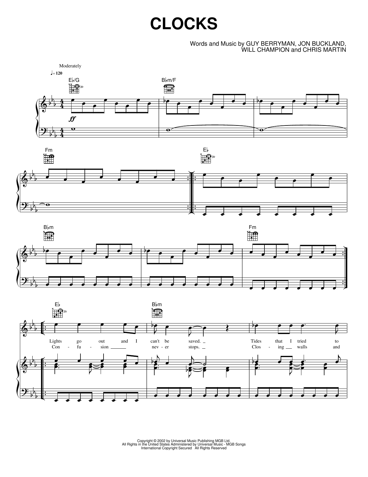 Clocks: Piano/Vocal/Guitar Sheet