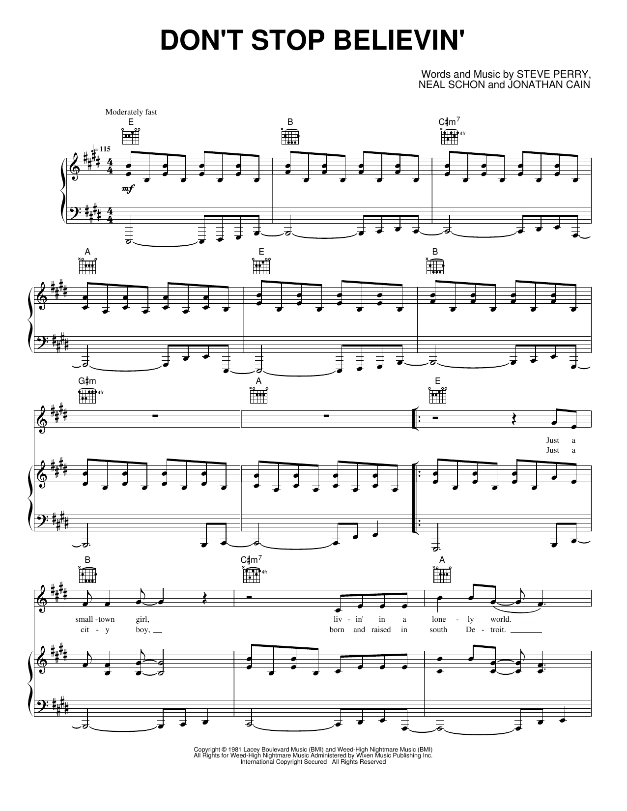 Don't Stop Believin': Piano/Vocal/Guitar Sheet