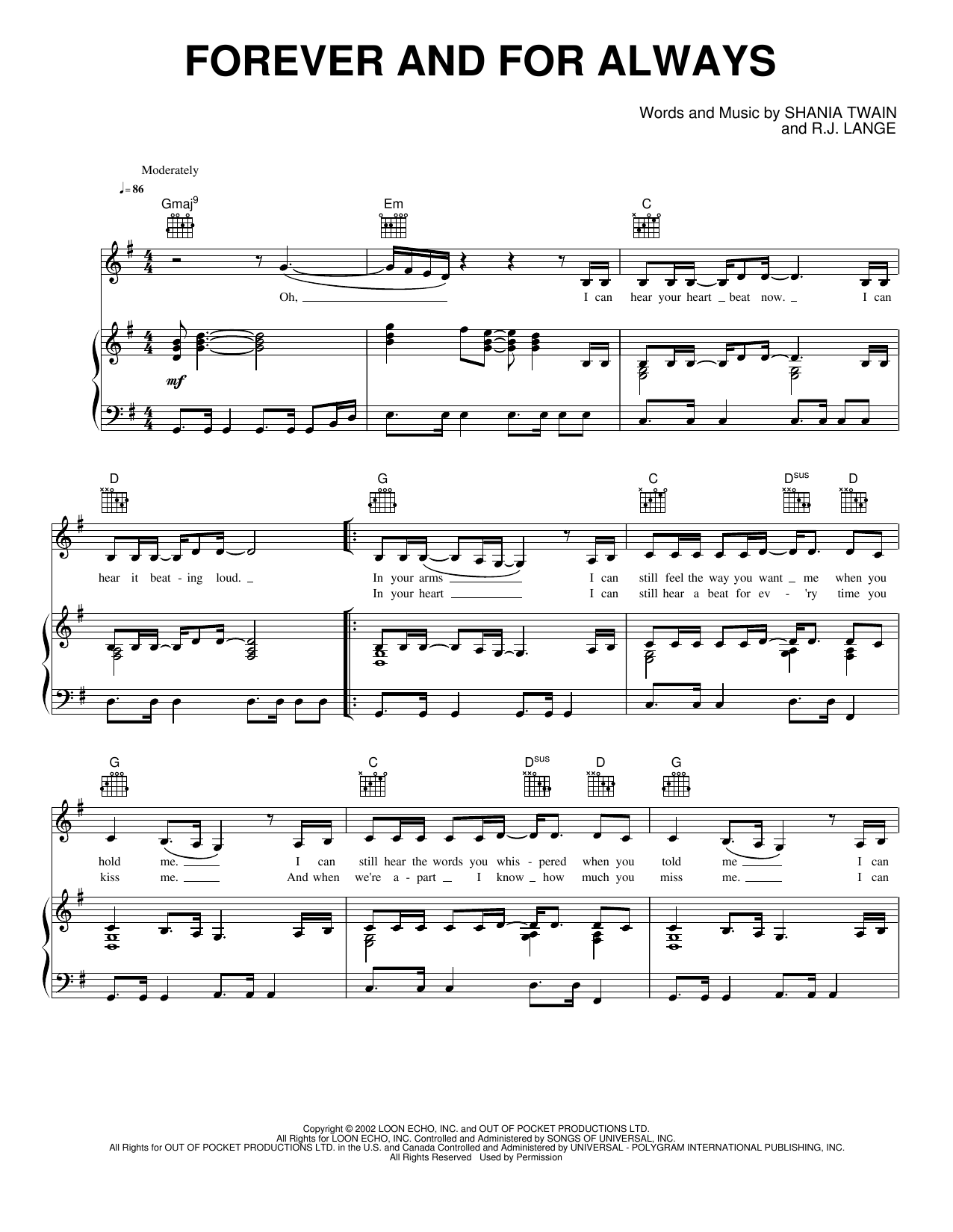 Forever and for Always: Piano/Vocal/Guitar Sheet