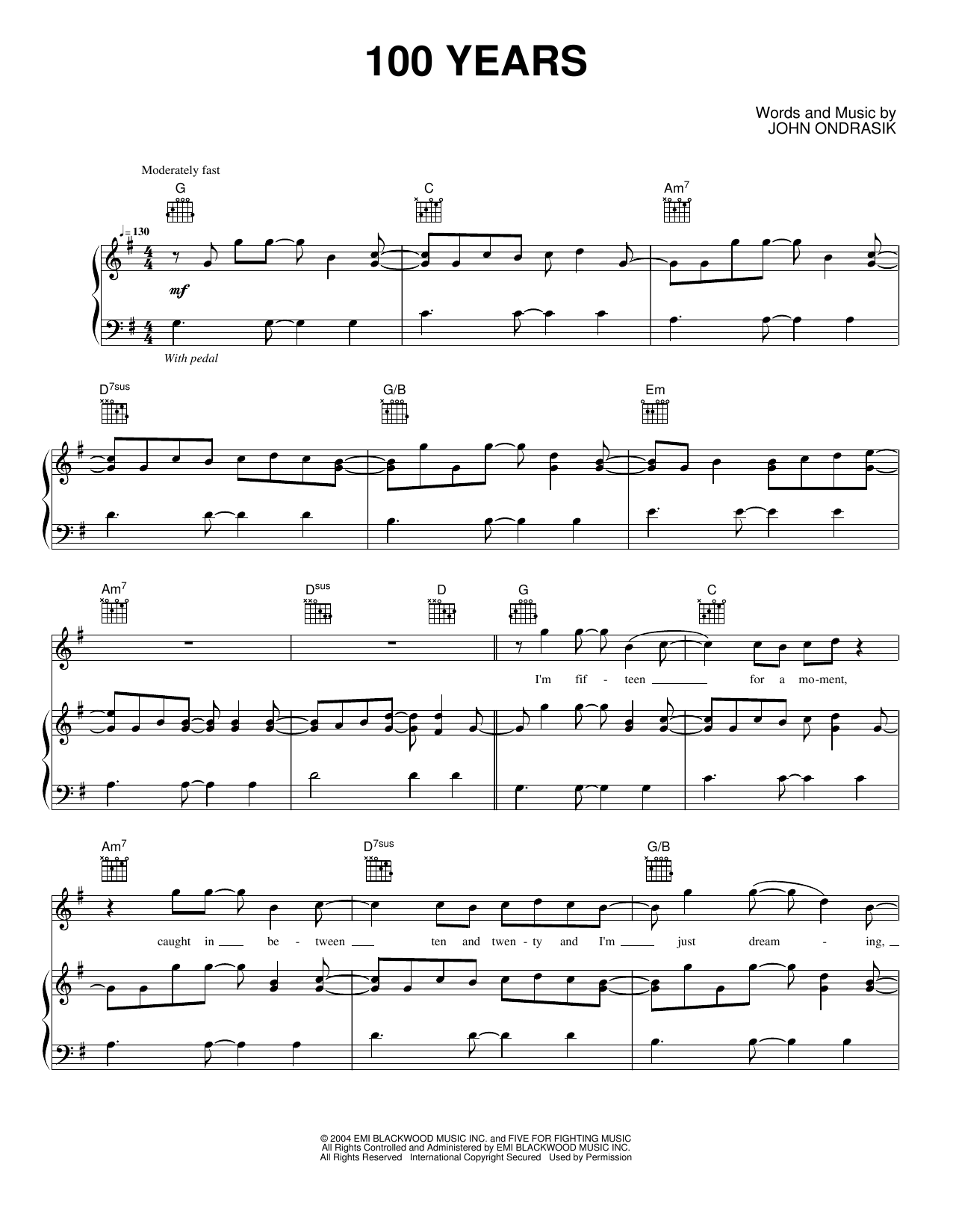 100 Years: Piano/Vocal/Guitar Sheet