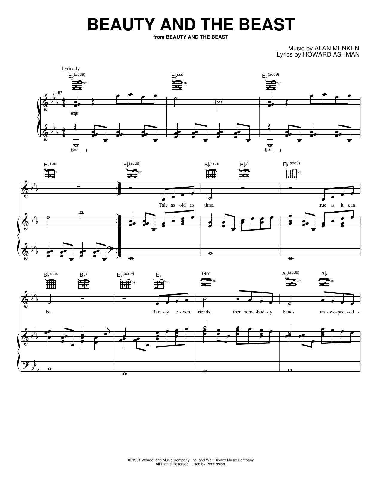Beauty And The Beast: Piano/Vocal/Guitar Sheet